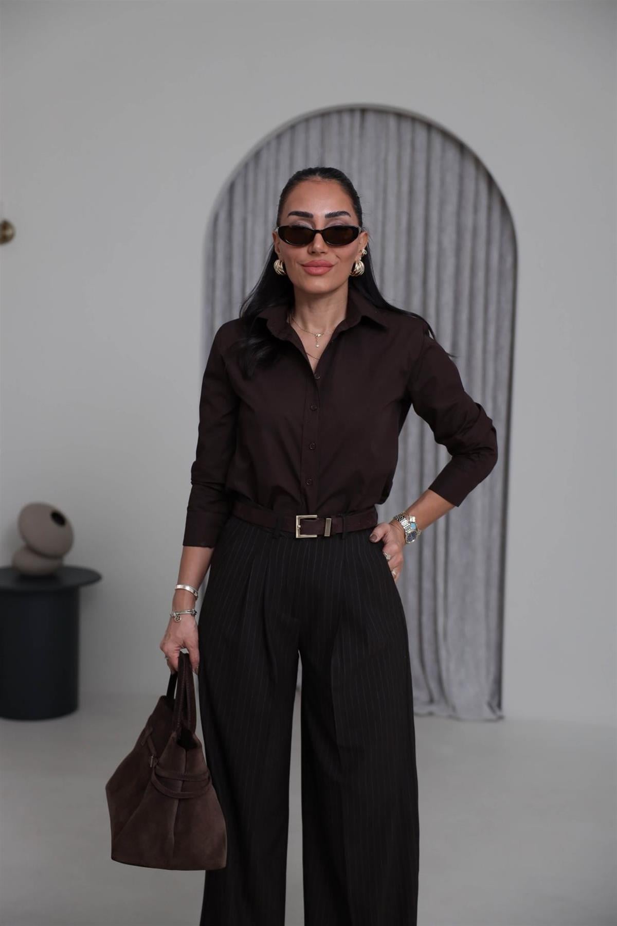 7100 Vatkalı Poplin Gömlek ACI KAHVE