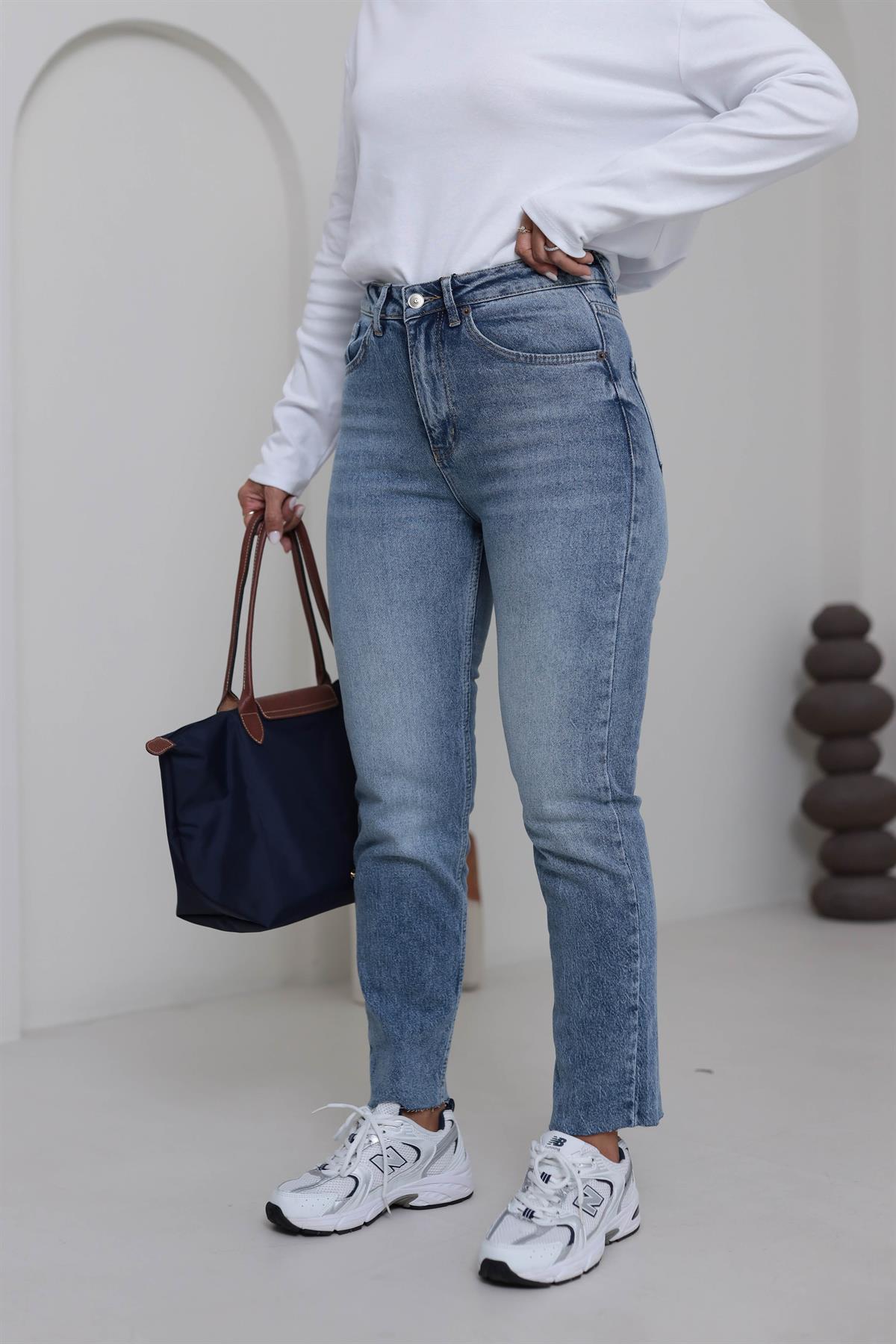 ZA Lazer Kesikli Boyfit Jean AÇIK MAVİ