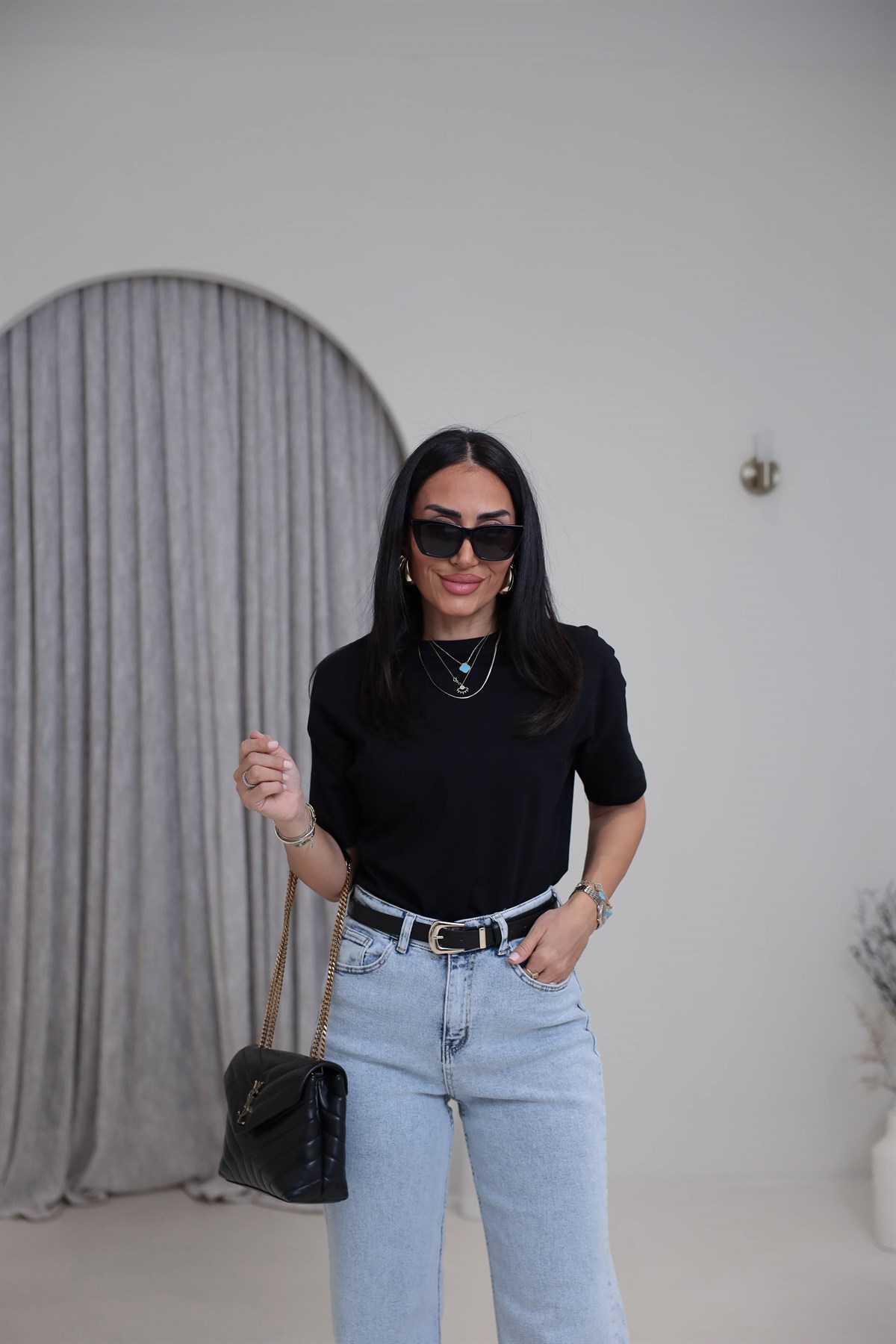 3683Y Bisiklet Yaka Pamuklu Basic Tshirt SİYAH