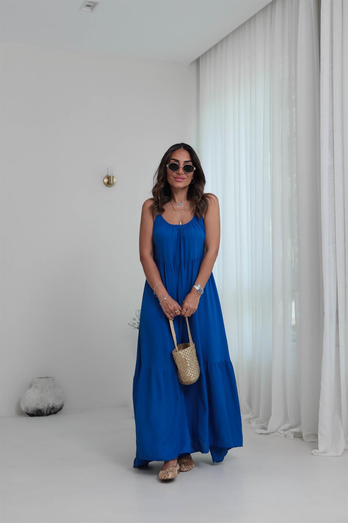 1387 Askıları Ayarlanabilir Viskon Maxi Elbise SAKS