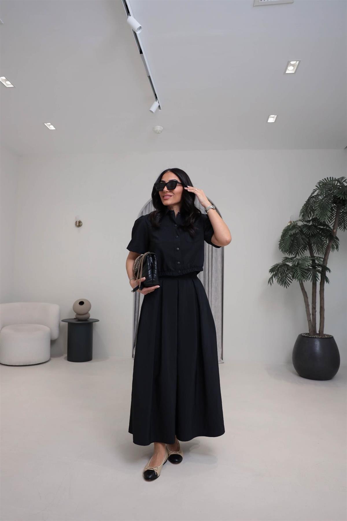 8075 Dokuma Cepli Gömlek Etek Takım SİYAH