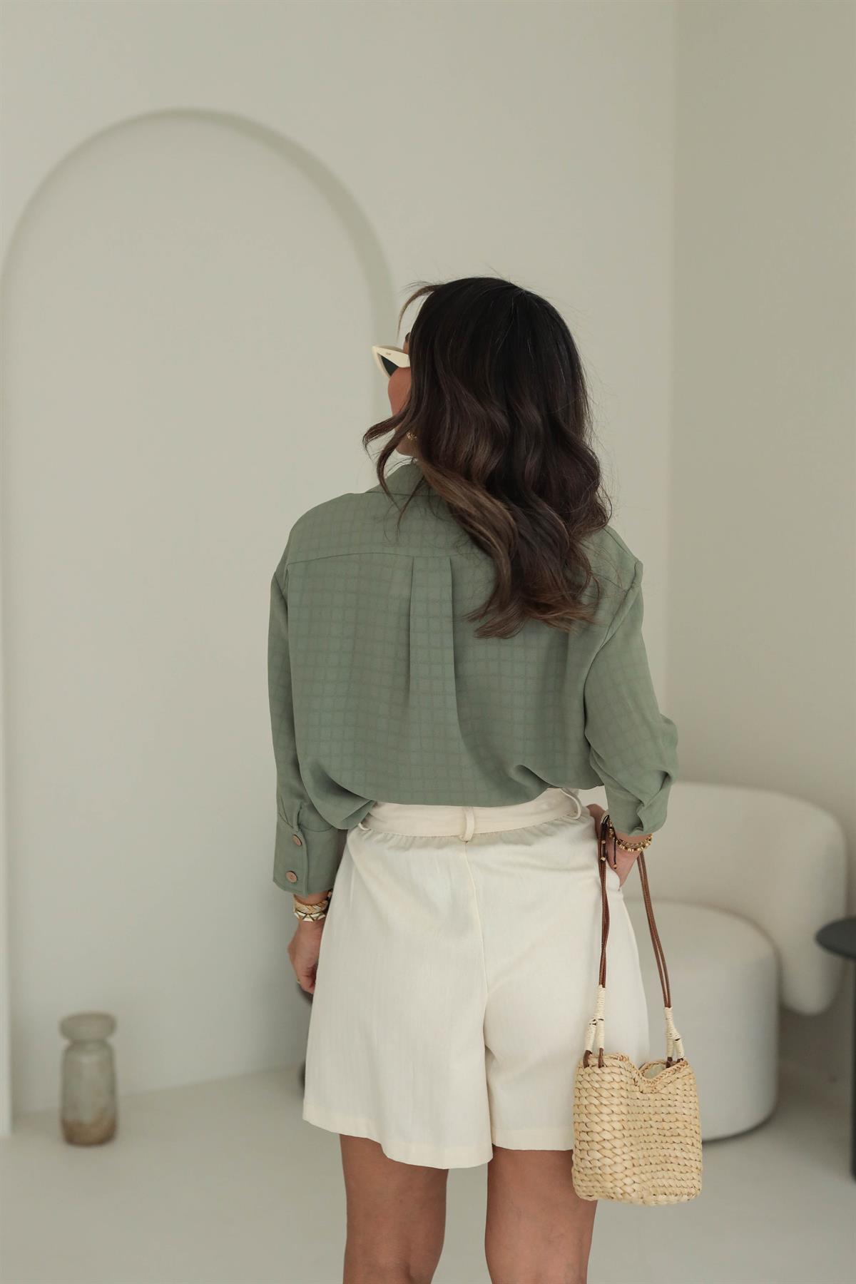 1691 Dokulu Tiril Gömlek HAKİ YEŞİL