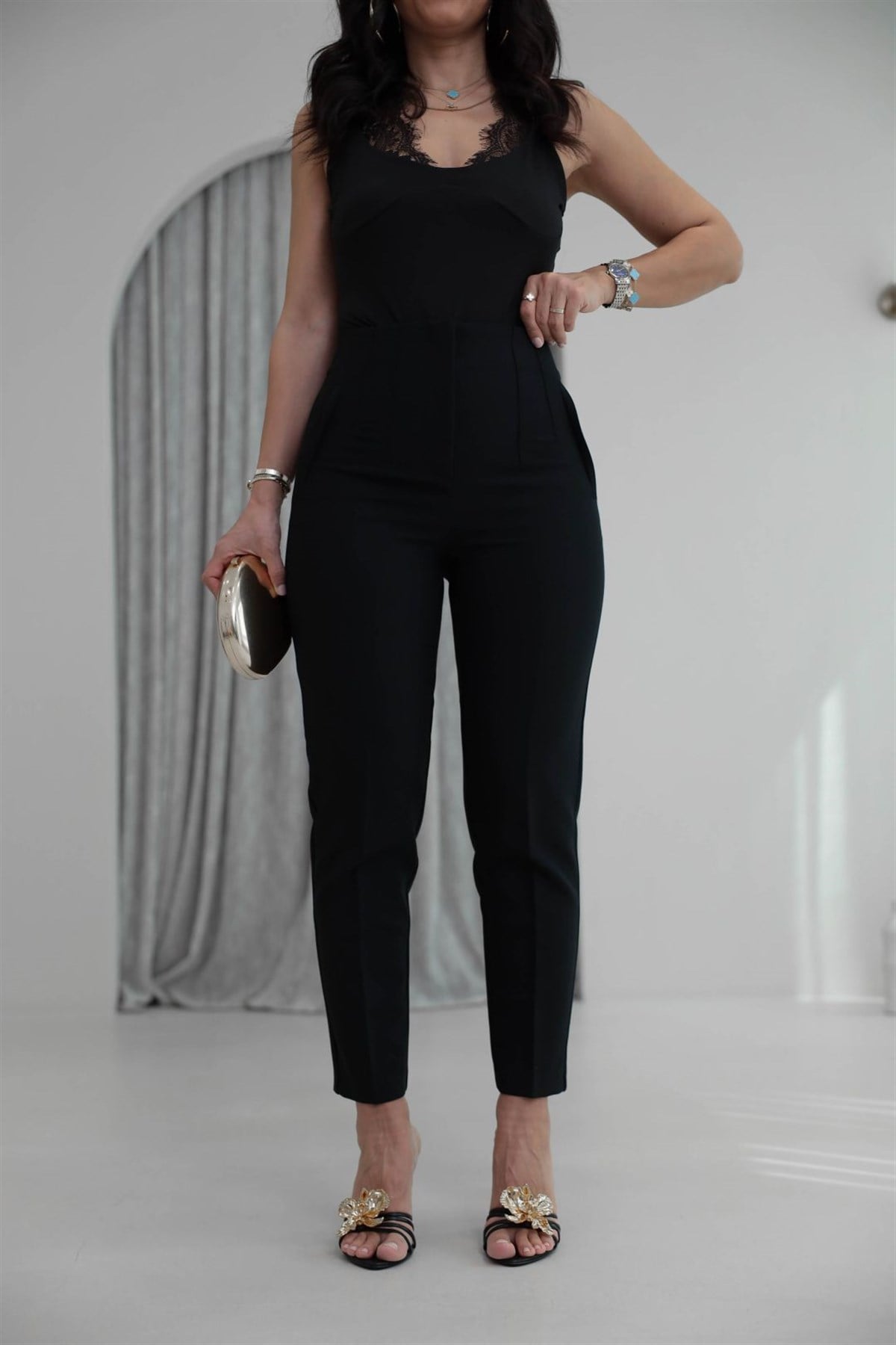 U5113-K Önü Flotalı Kumaş Pantolon SİYAH