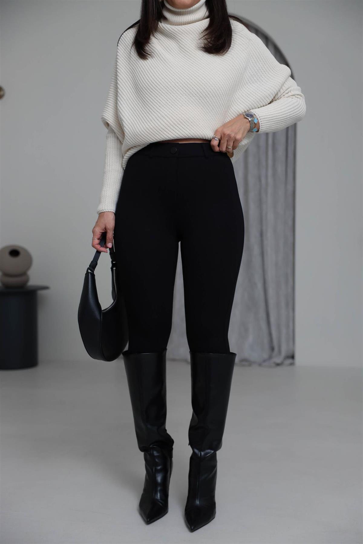 Yüksek Bel Likralı Tayt Pantolon SİYAH