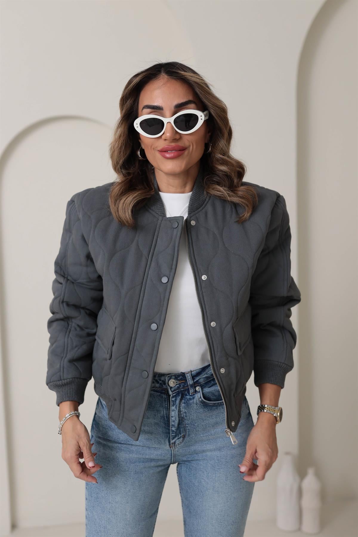 9516 Kapitone Şişme Mont ANTRASİT