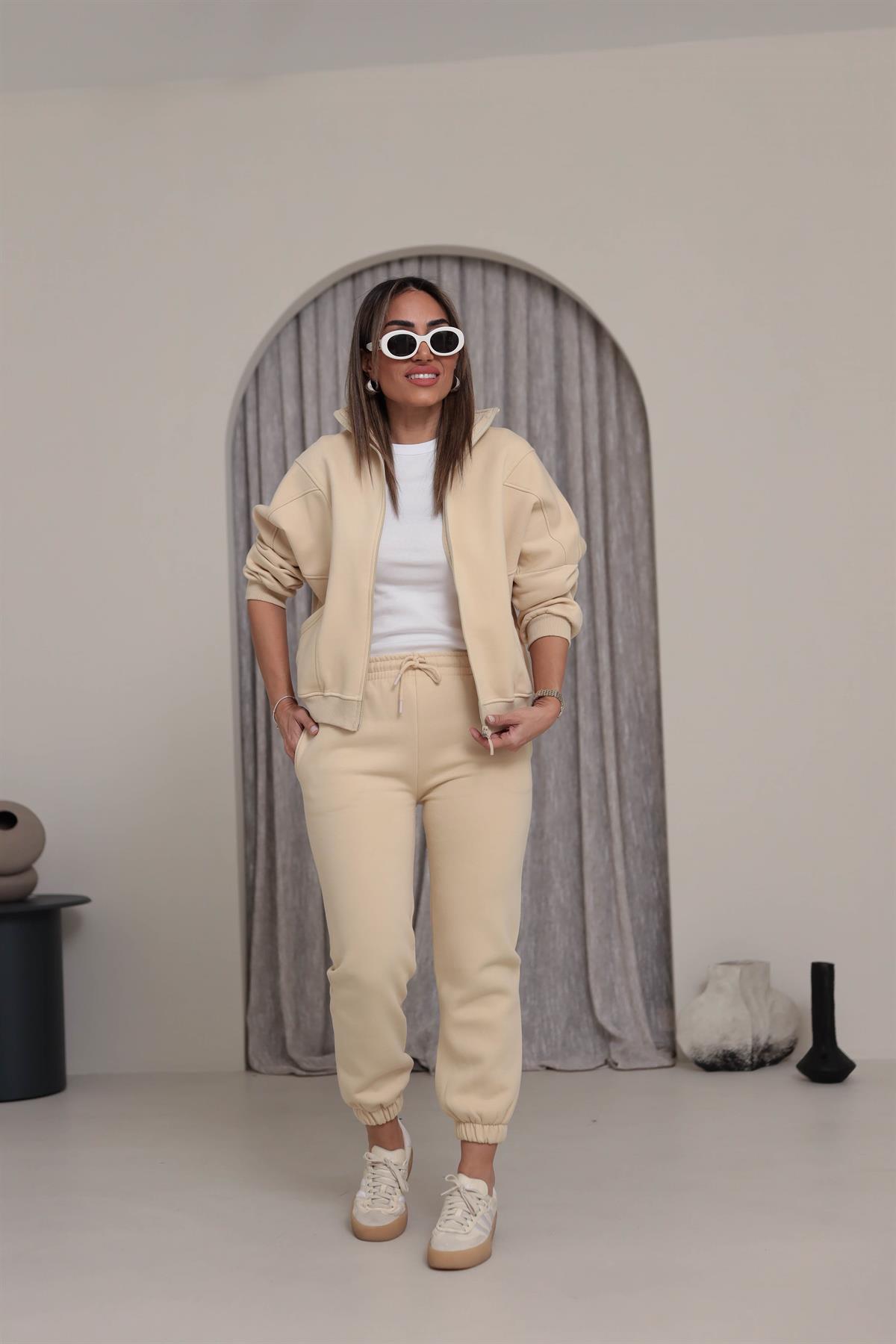 Fermuarlı 3iplik Şardonlu Takım BEJ