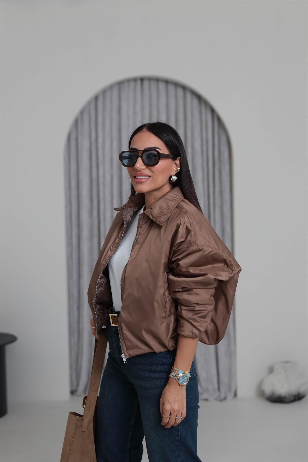 5871 Önden Fermuarlı İçi Kapitone İnce Mont VİZON