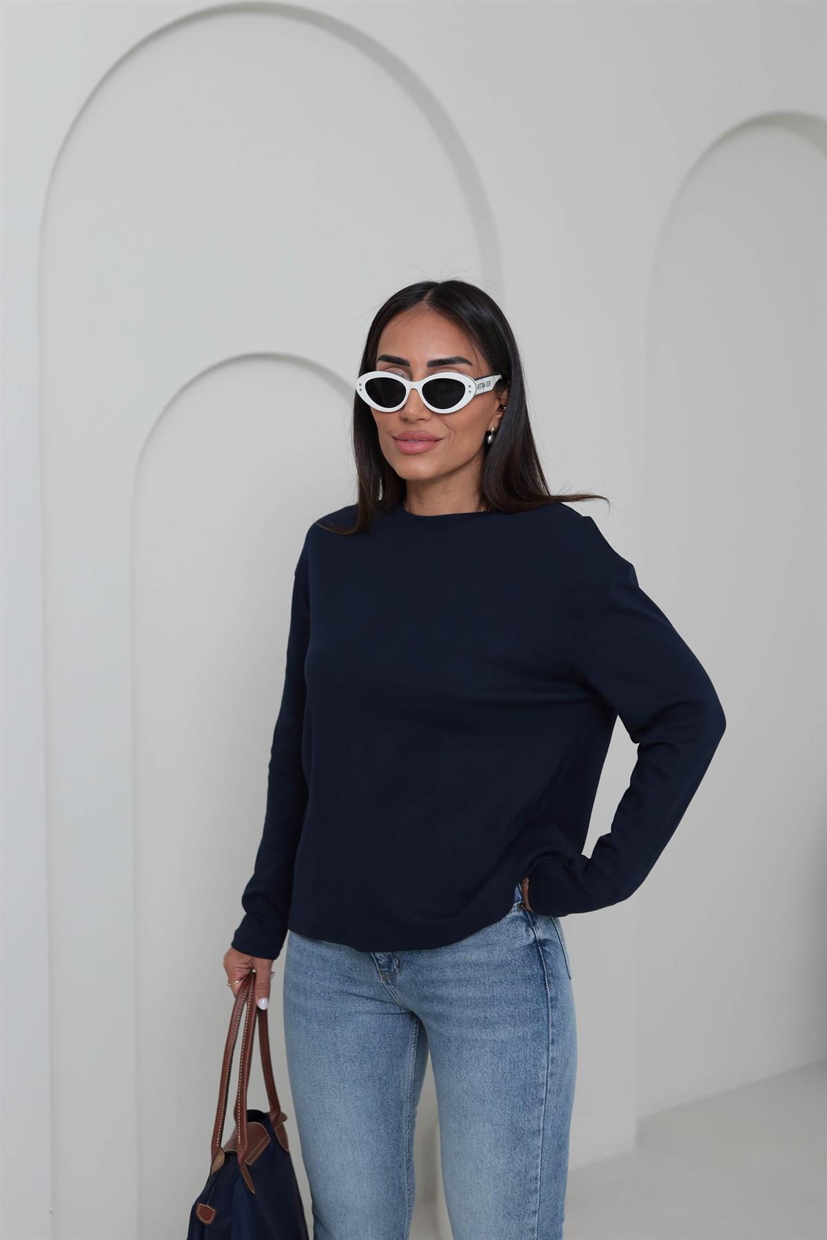 4141 Bisiklet Yaka Uzun Kol Penye Bluz LACİVERT