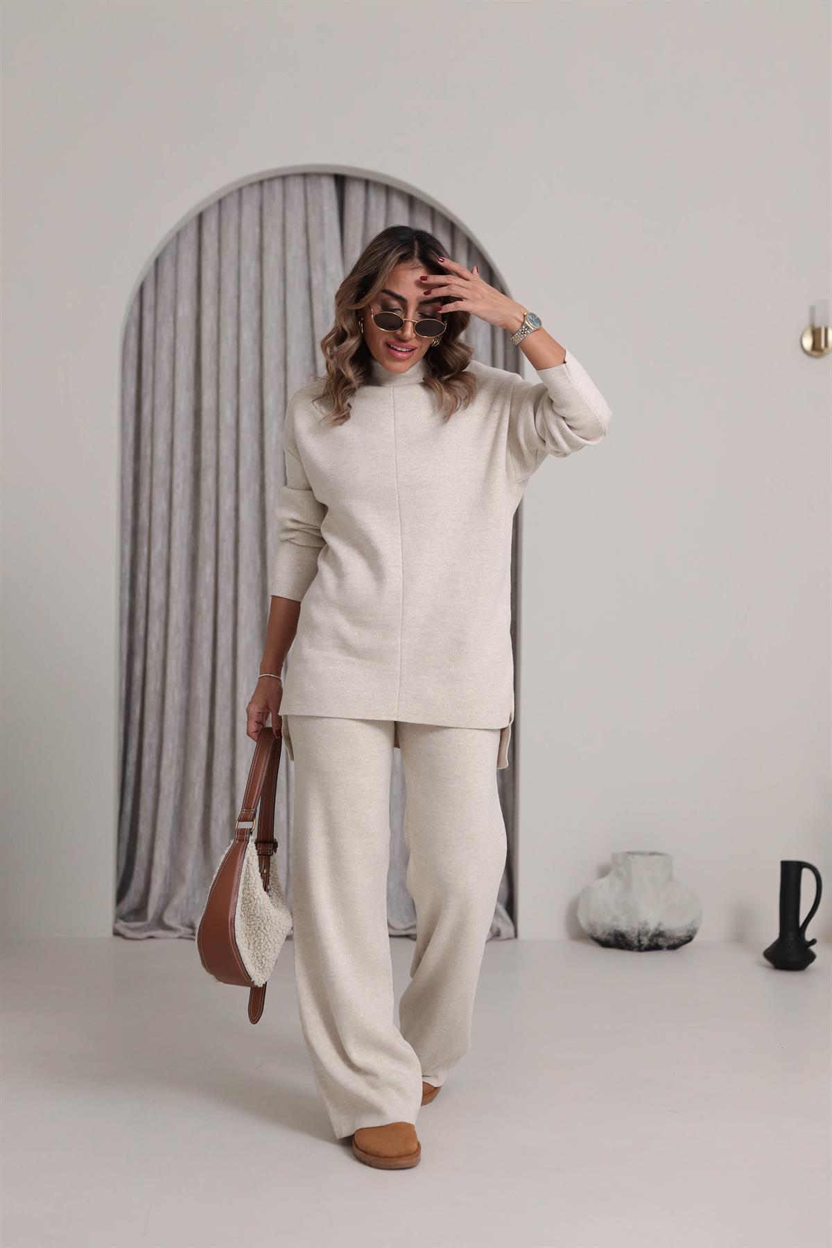 0001 Yarım Balıkçı Pantolonlu Triko Takım TAŞ