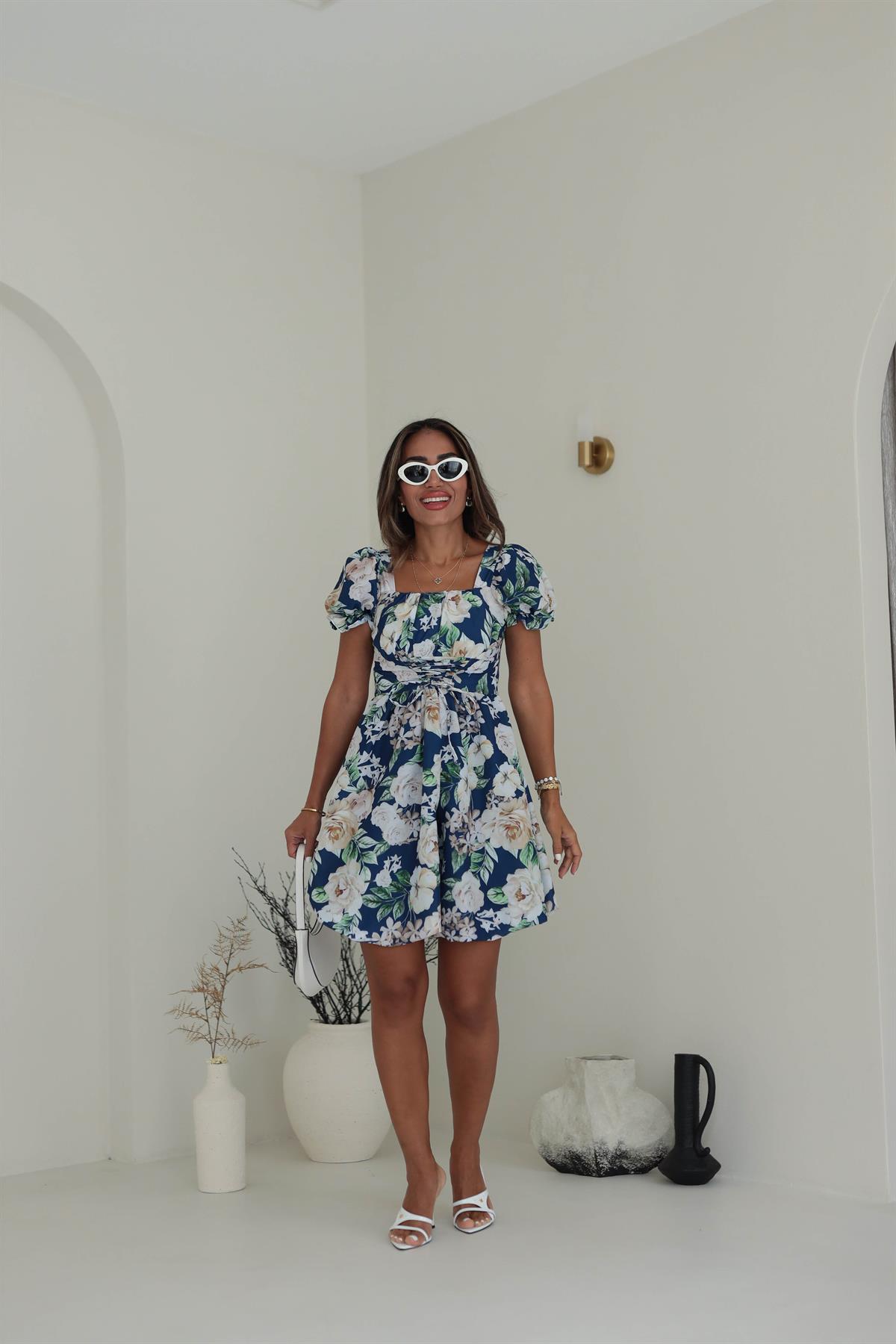 3488 Arkası Gipeli Çiçekli Elbise