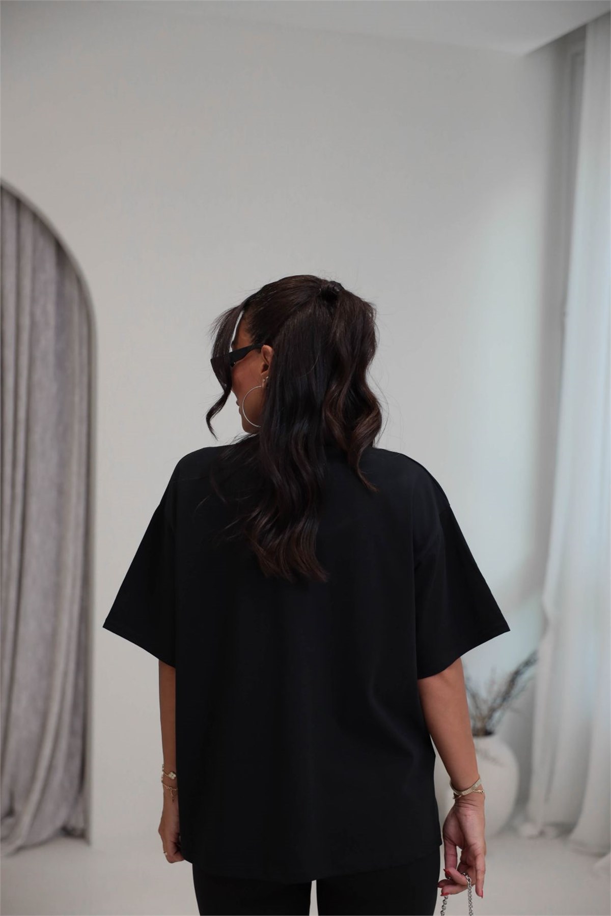3300 Bisiklet Yaka Oversize Basic Coton Tshirt SİYAH