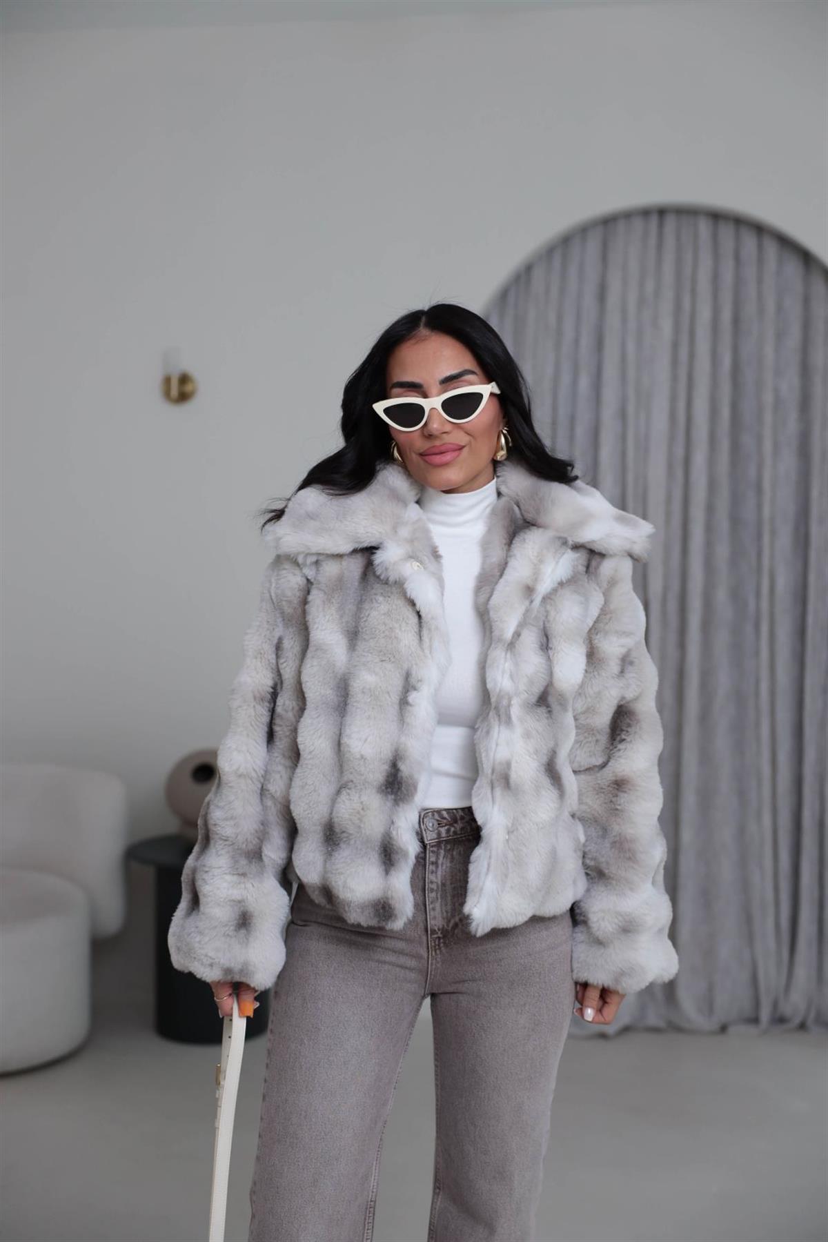 1297 Yakalı Çıtçıtlı Yumoş Kürk AÇIK GRİ