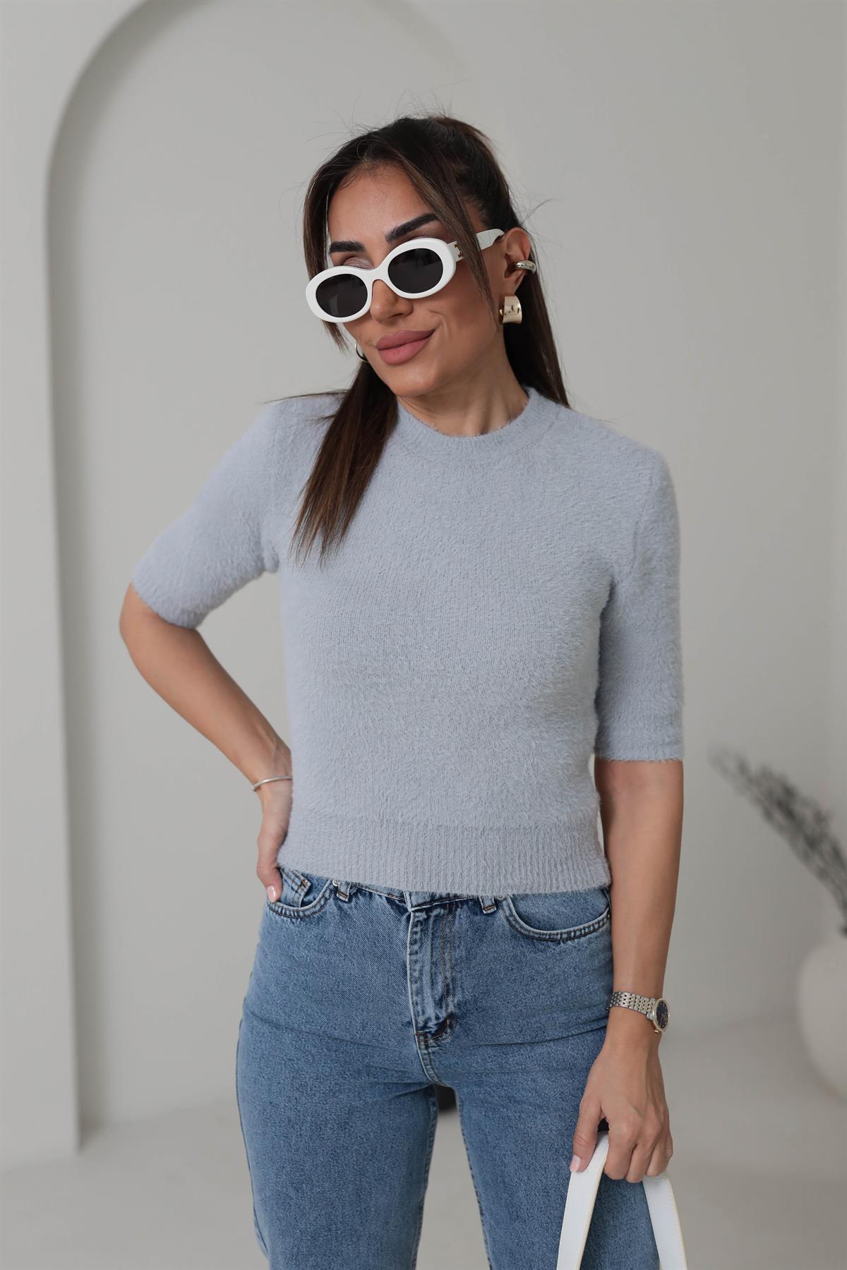 4231 Kısa Kol Yumuşak Dokulu Kazak GRİ