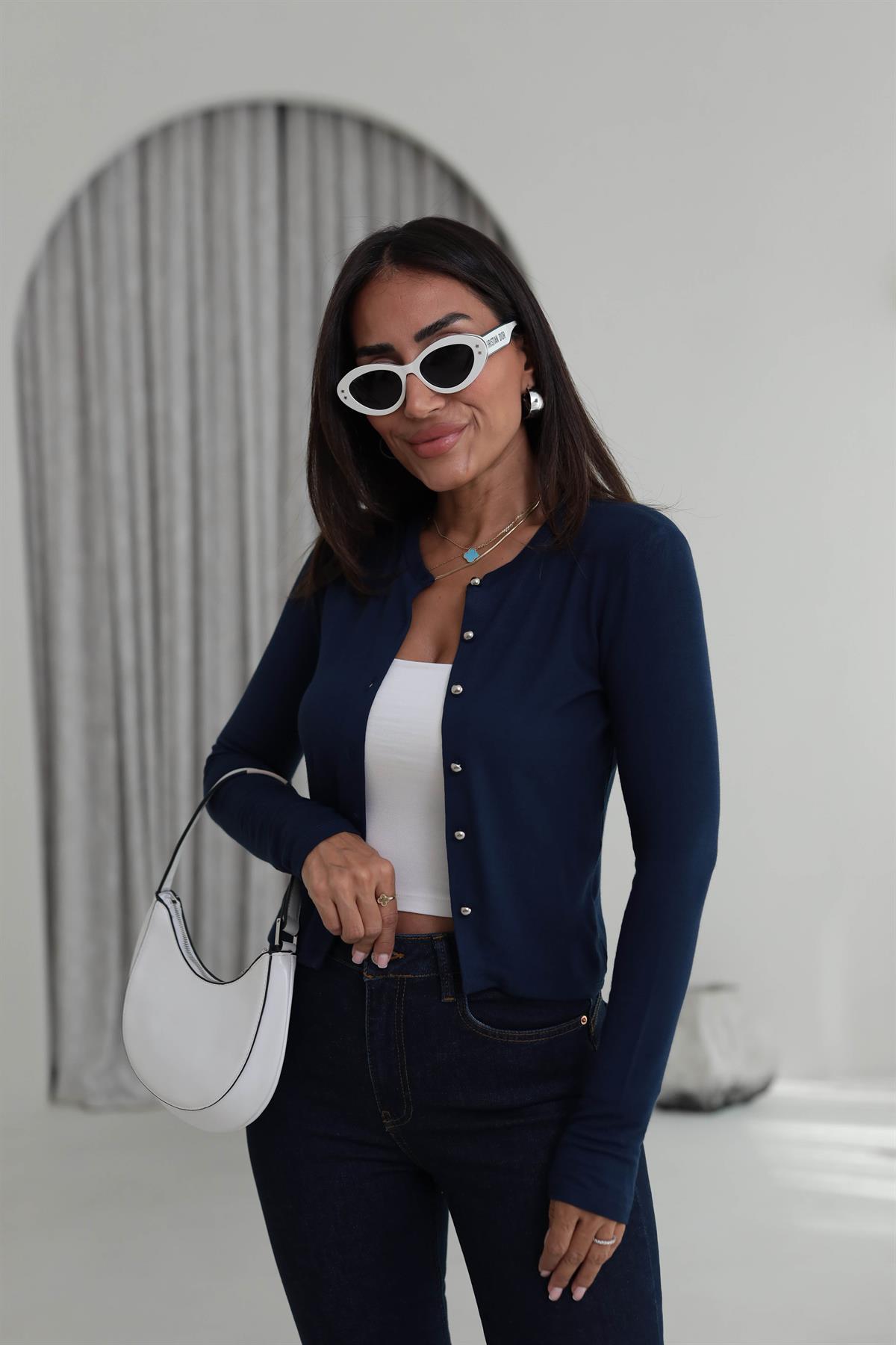 2122 Düğme Detaylı İnce Hırka LACİVERT