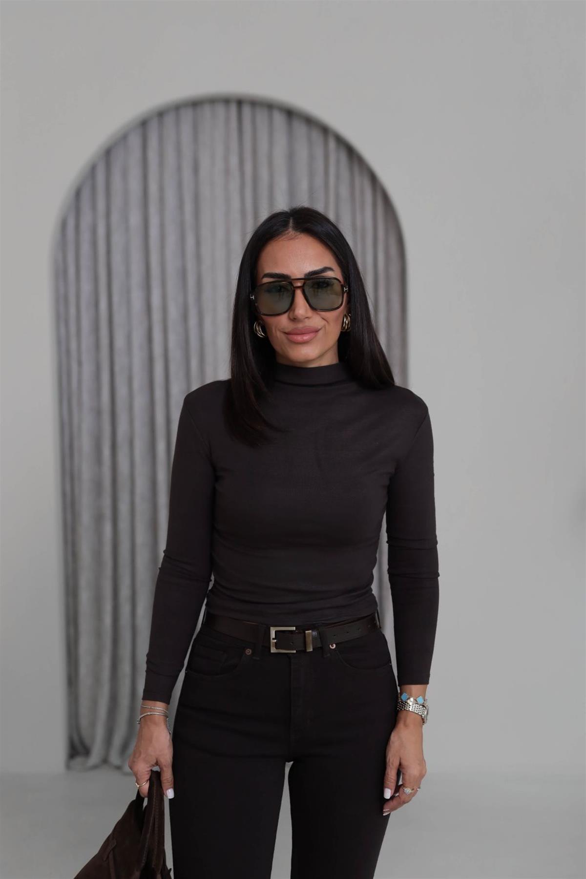 5048 Yandan Büzgülü Bluz KAHVE