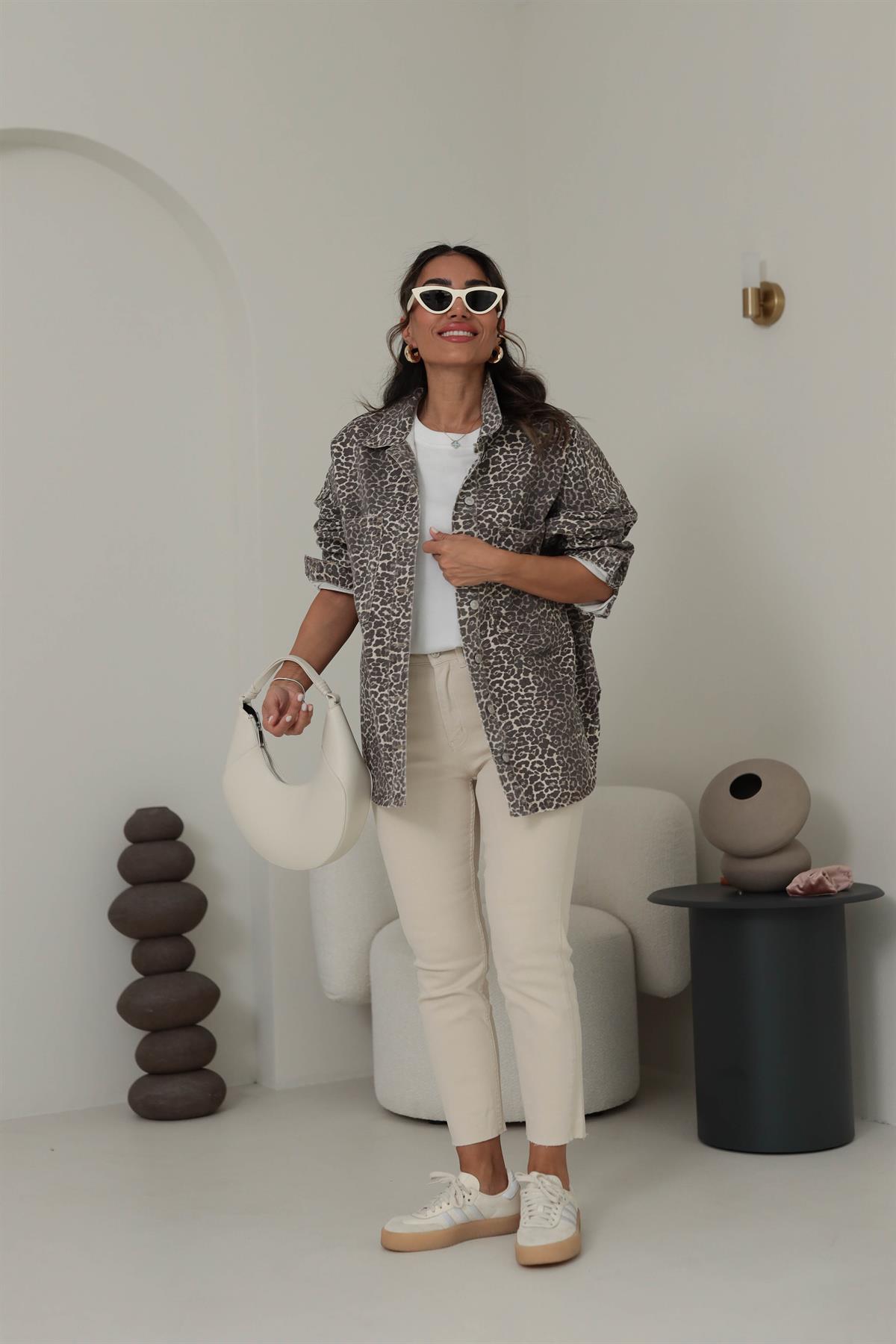 0737 Cep Detaylı Leopar Oversize Gömlek Ceket LEOPAR