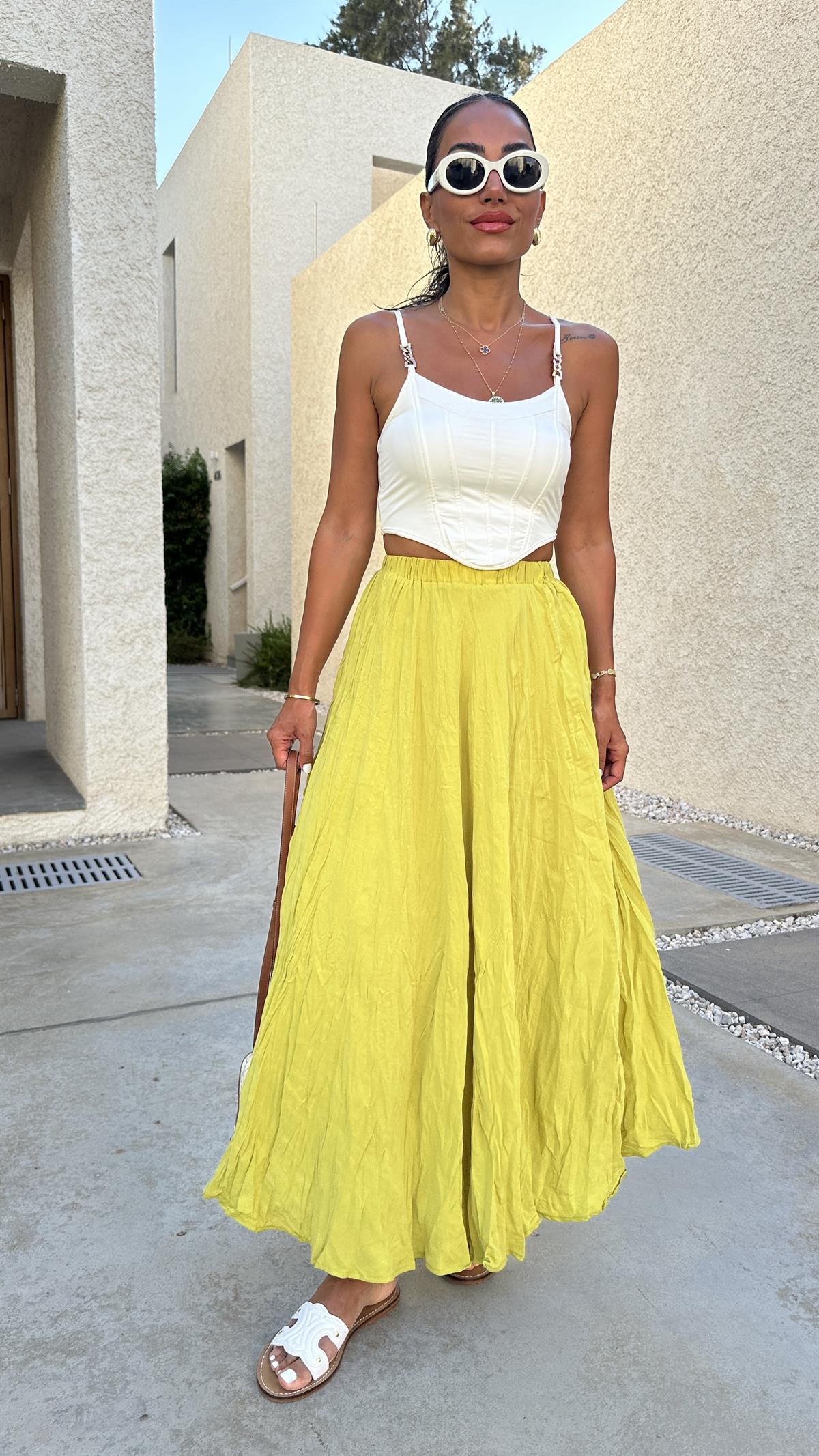 3207 Bel Lastikli Astarlı Uzun Etek