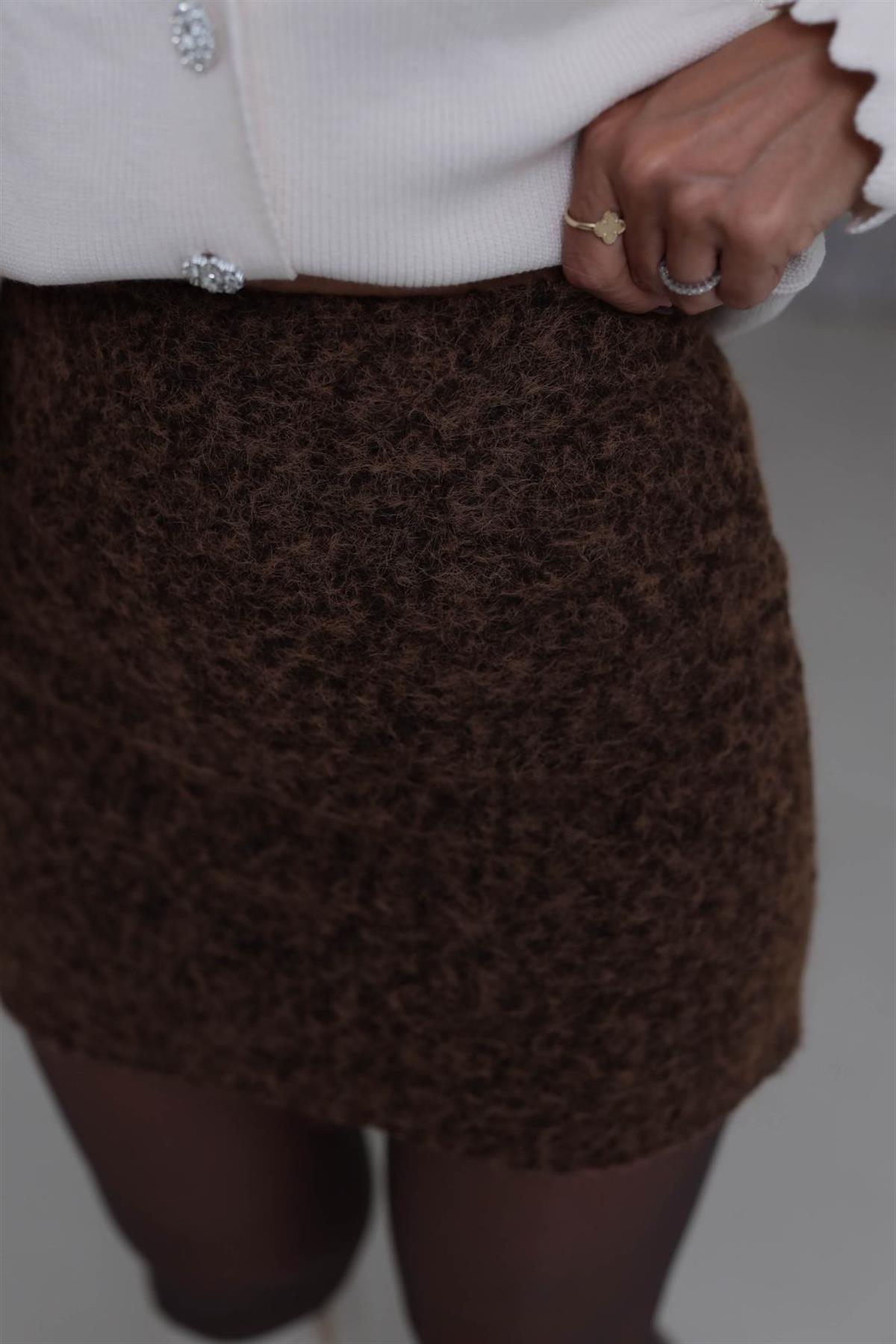 8405 Yünlü Astarlı Mini Etek KAHVE