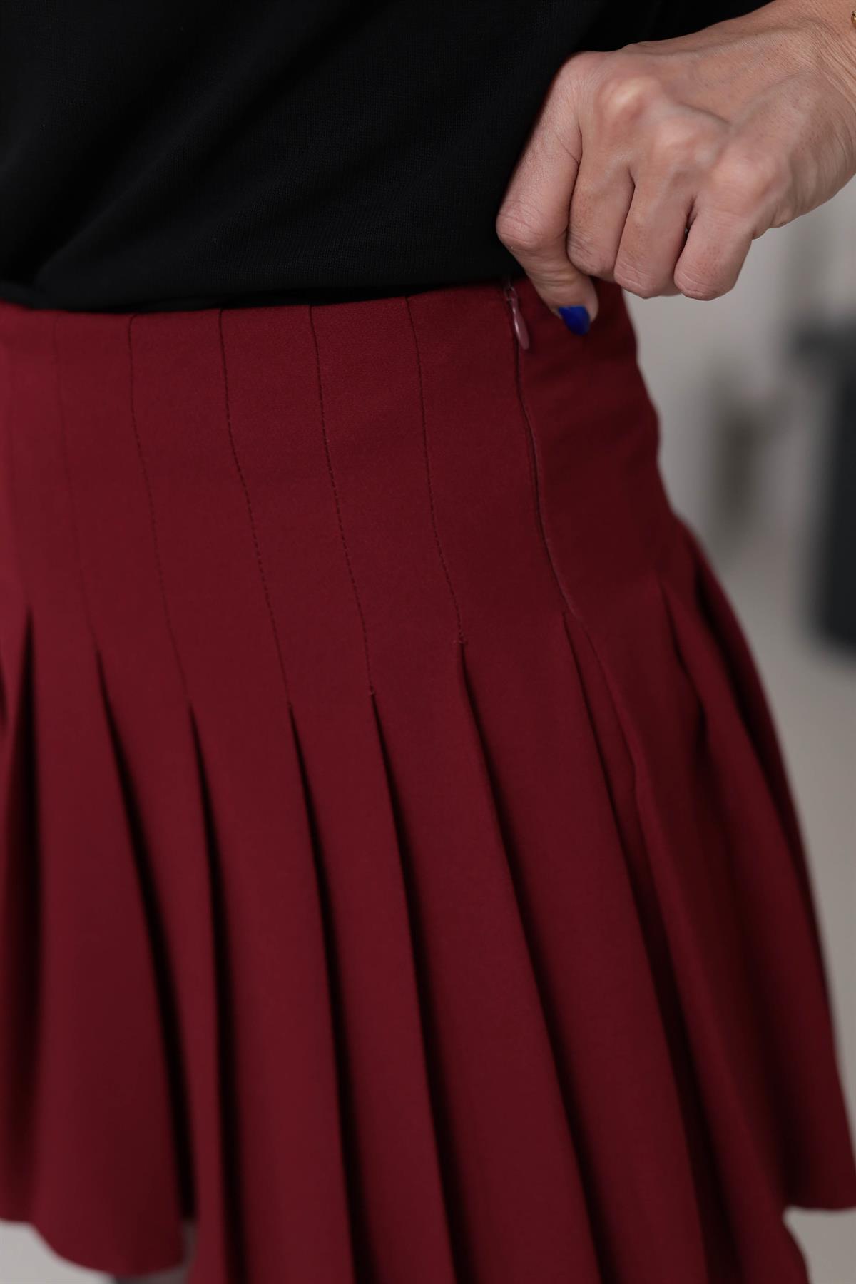 5683 Pliseli Şort Etek BORDO