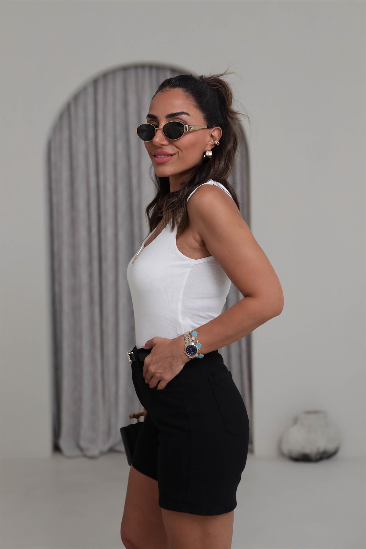 6143Y Pamuklu V Gold Detaylı Atlet EKRU