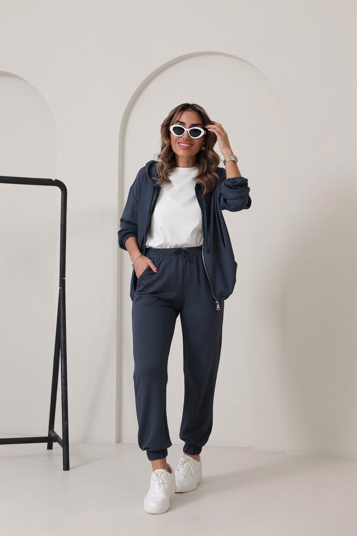 0091 Bel Lastikli Modal Kumaş Takım ANTRASİT