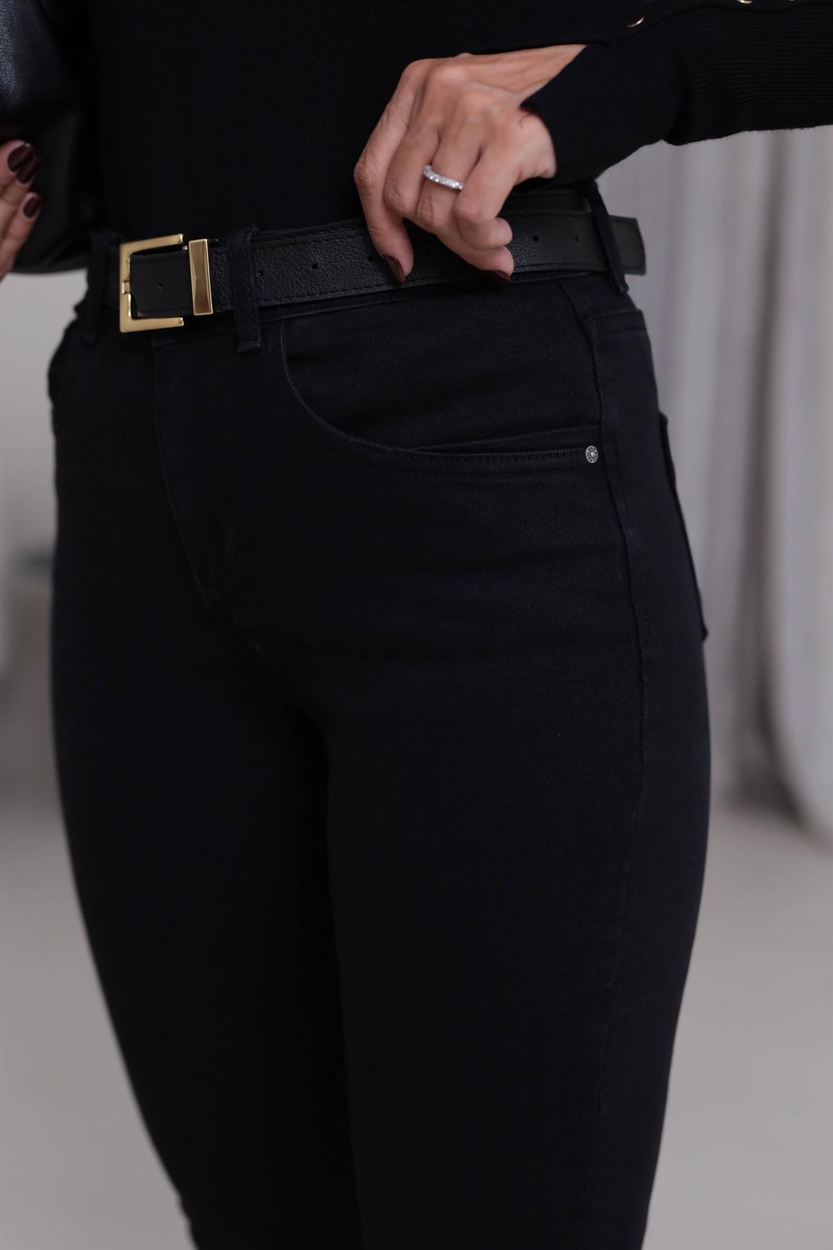 5303 Yırtmaçlı Flare Jean  Pantolon SİYAH