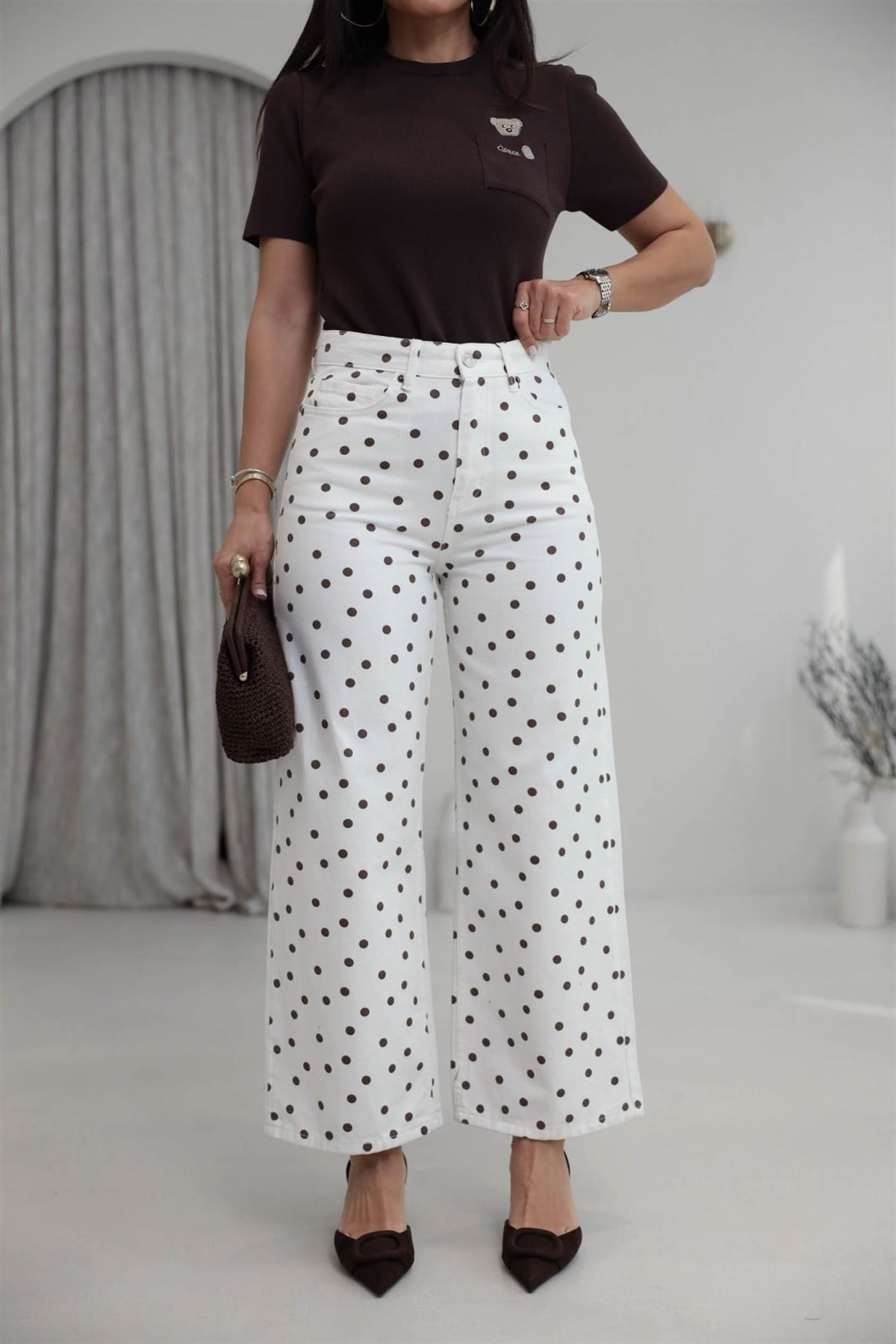 2620 Puantiyeli Wide Leg Jean EKRU