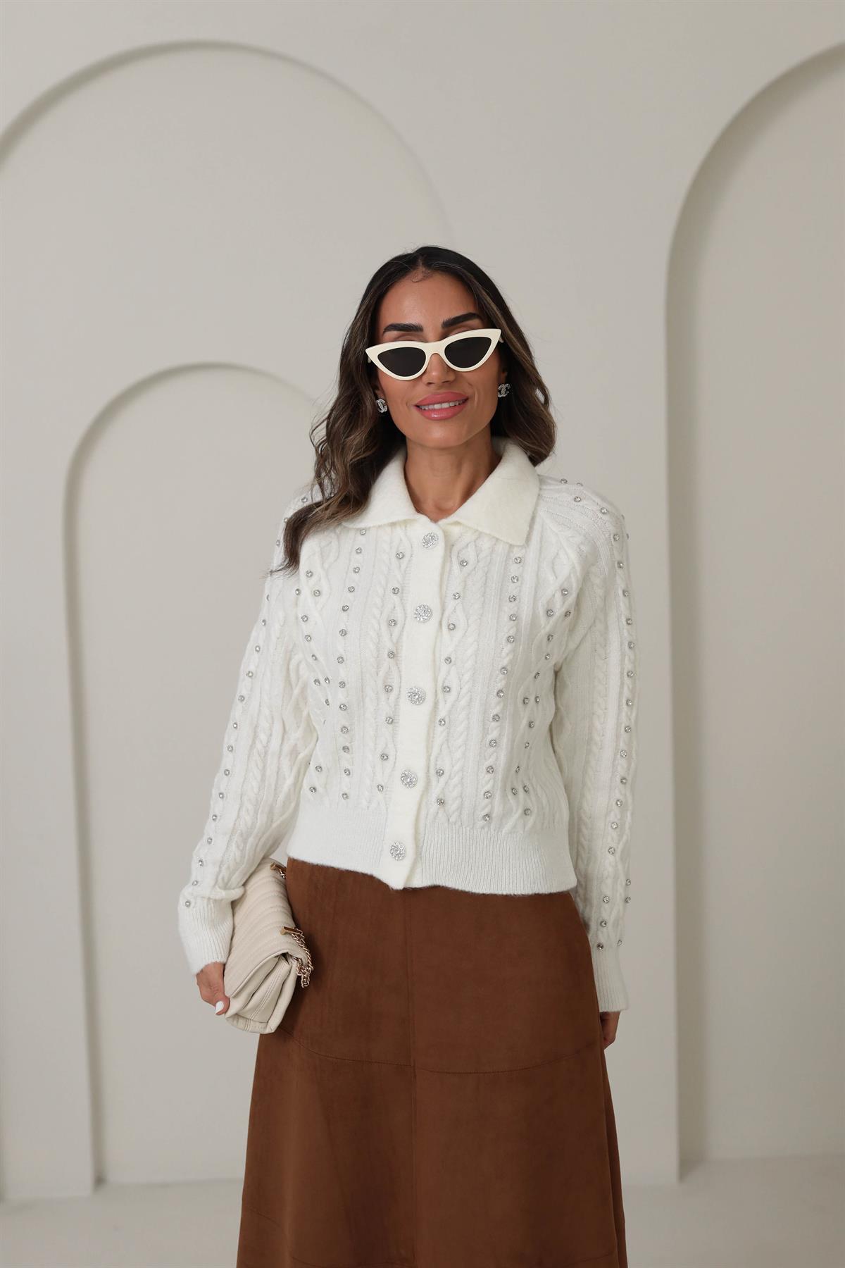 020 Taş İşlemeli Saç Örgülü Hırka