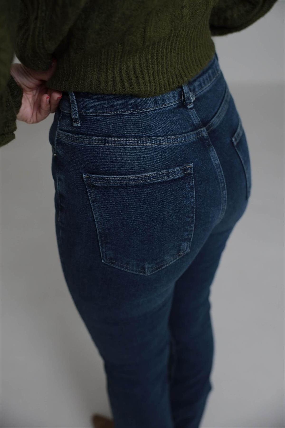 2023 Likralı İspanyol Paça Jean TİNTLİ MAVİ