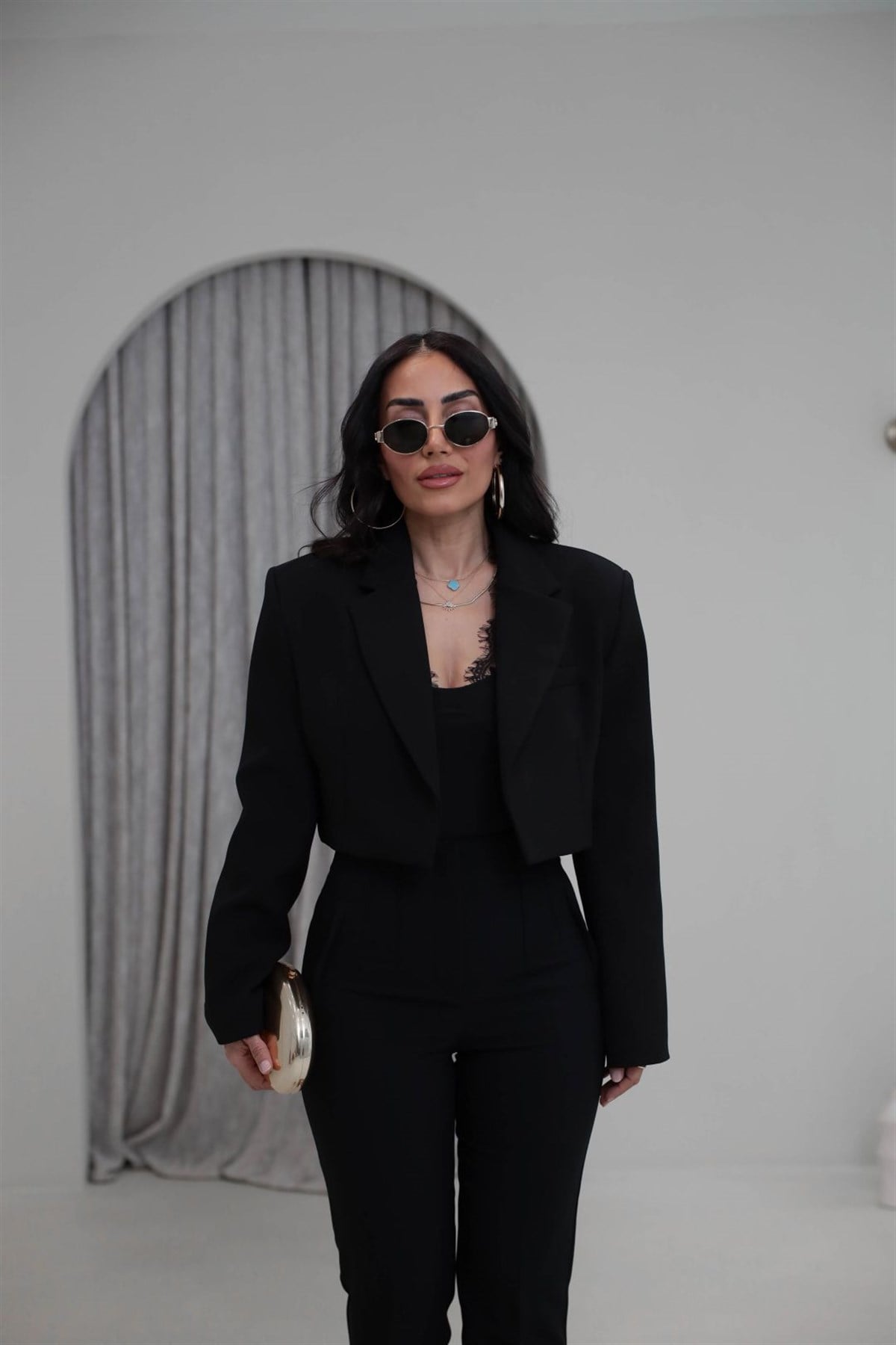 9704 Vatkalı Kısa Ceket SİYAH