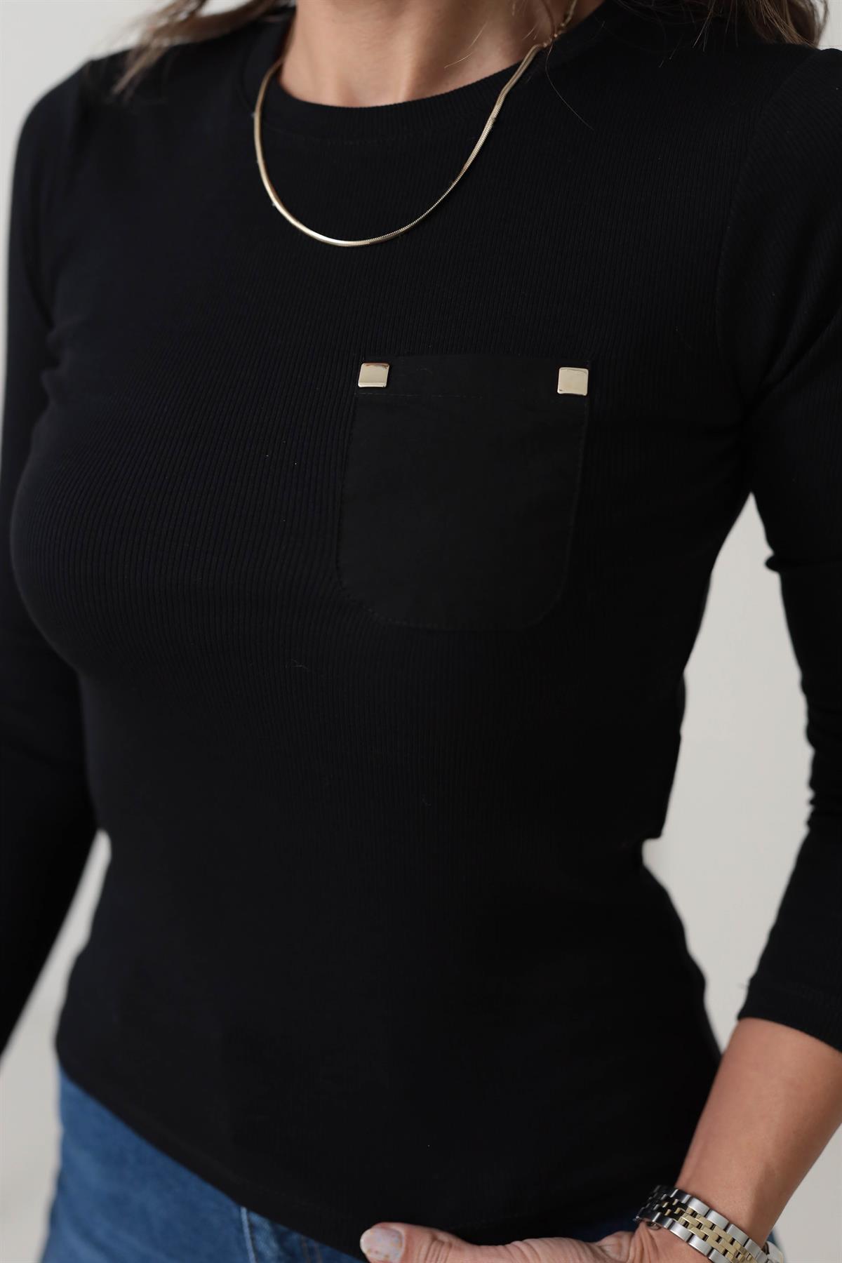 6497 Cebi Gold Detaylı Bluz SİYAH