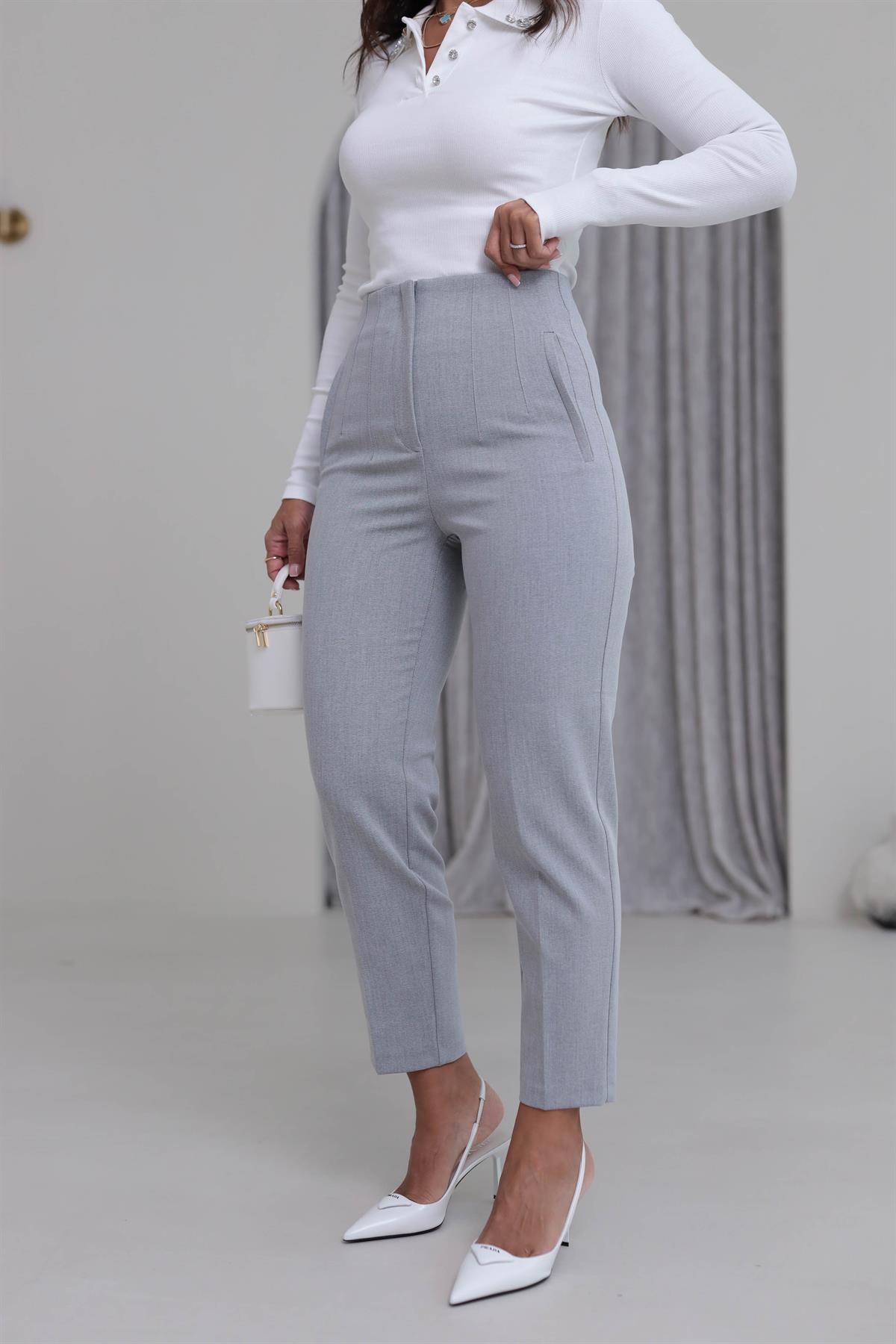 U5113-K Önü Flotalı Kumaş Pantolon AÇIK GRİ