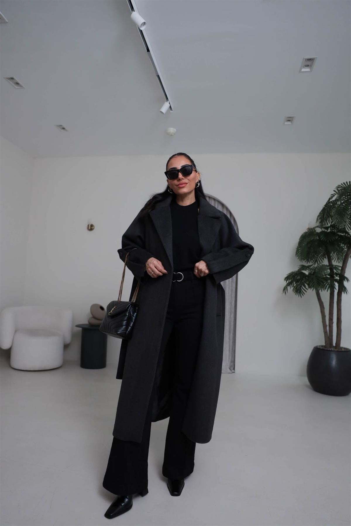 7008 Kuşaklı Balıksırtı Premium Kaban ANTRASİT