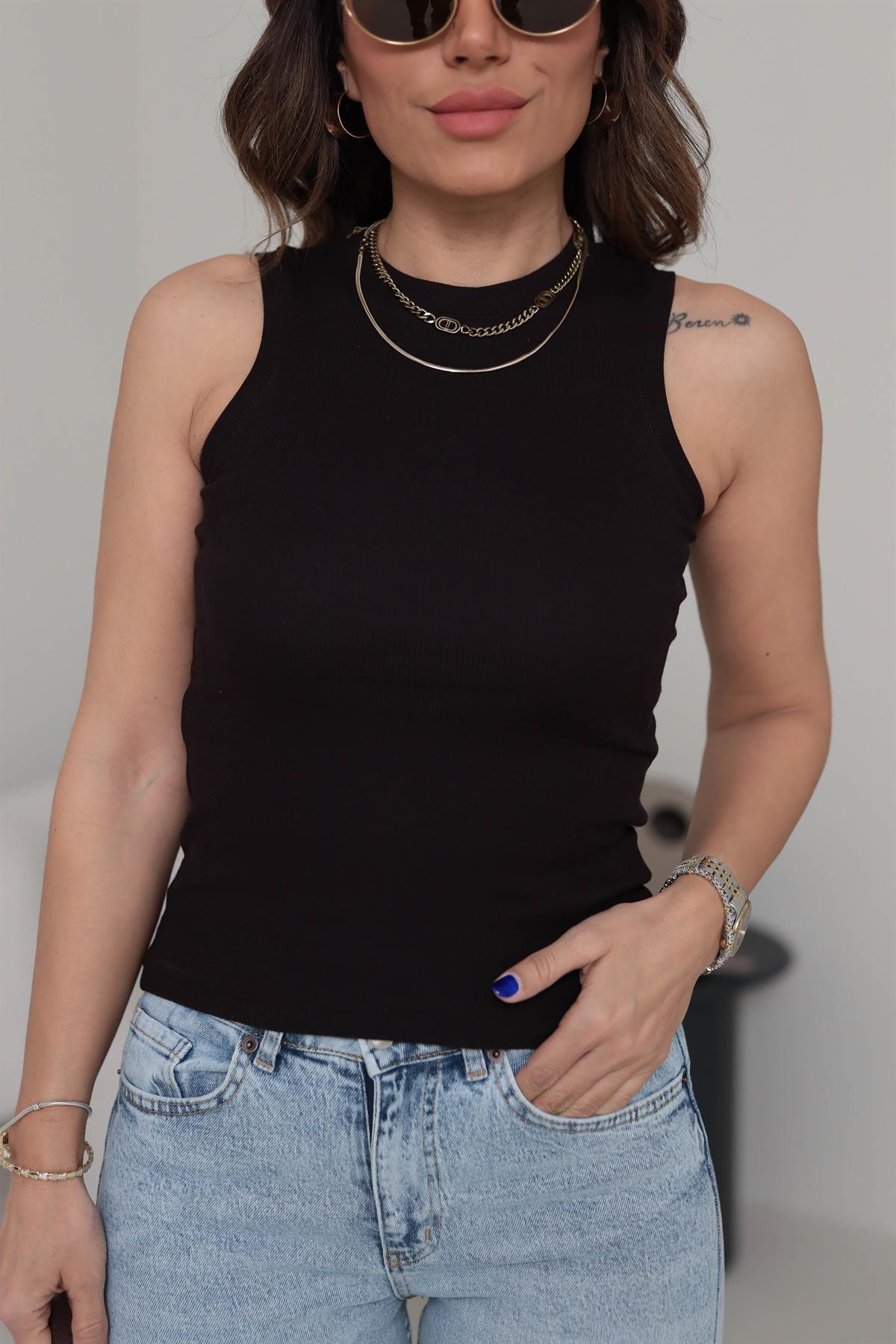 1125 Halter Yaka Pamuklu Atlet KAHVE