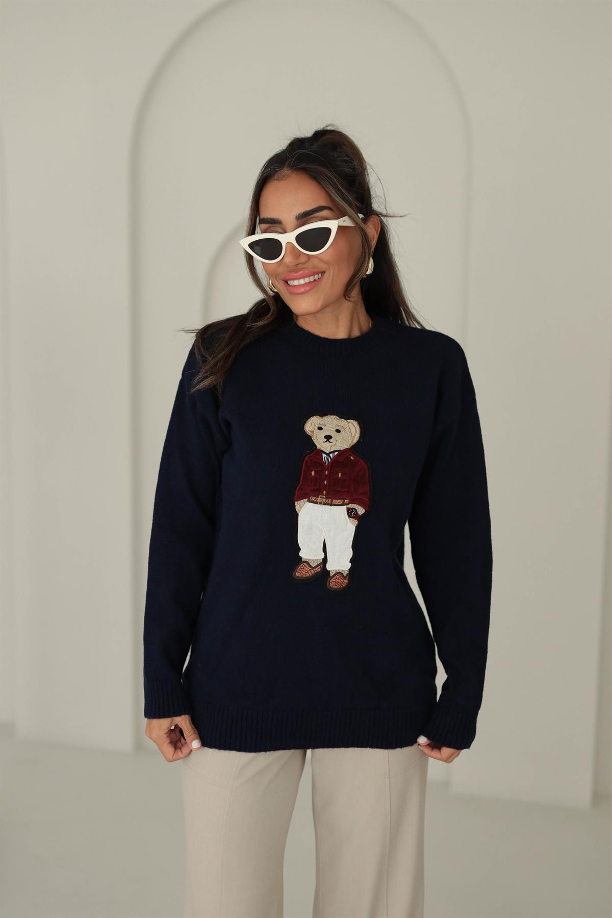 5205 Bear Aplikeli Triko Kazak