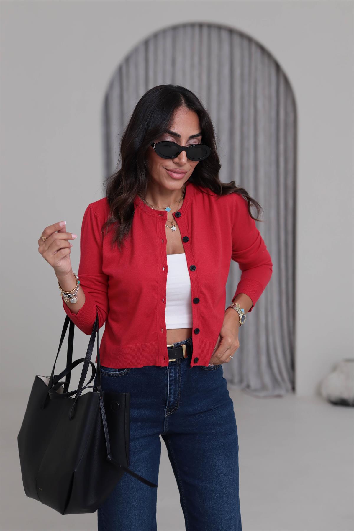 2016 Bisiklet Yaka Yumuşak Massi Hırka KIRMIZI