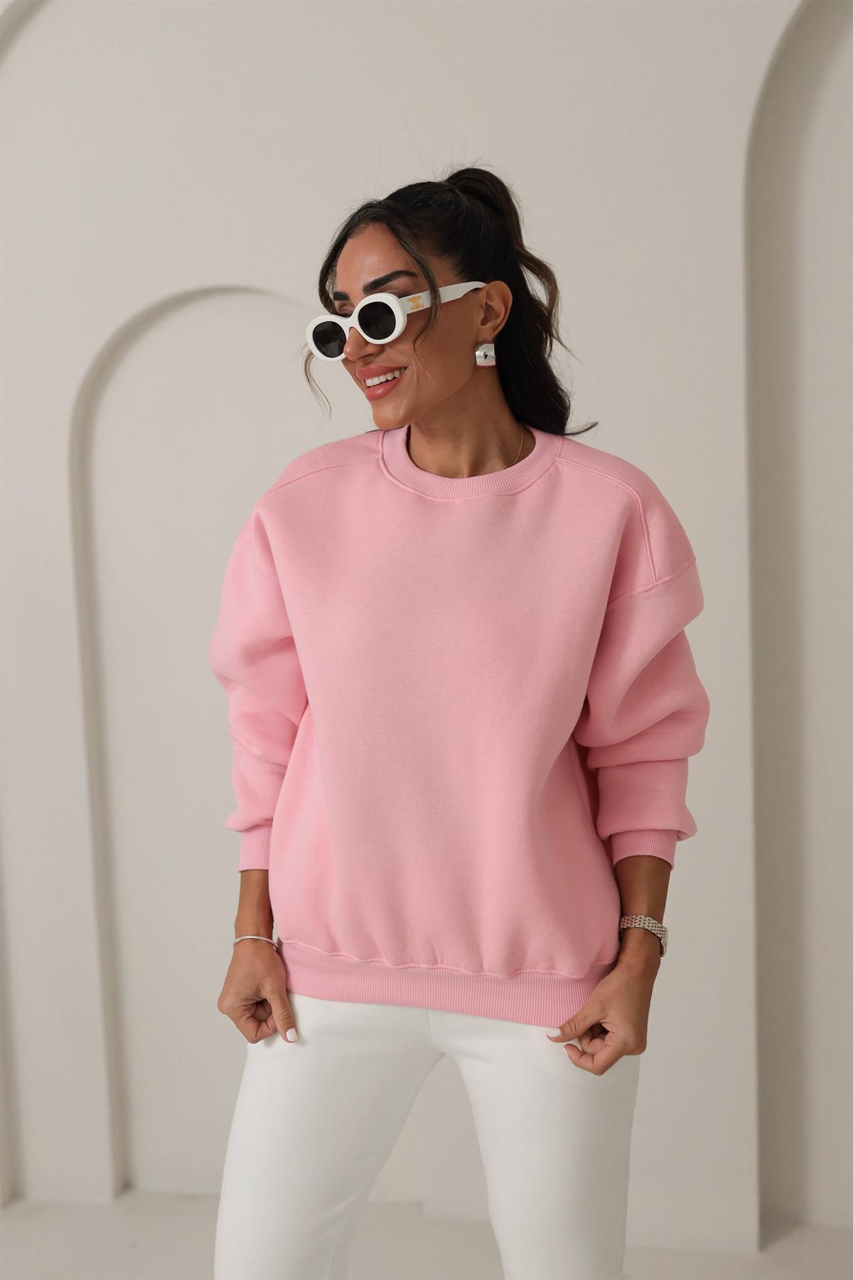 134 Bisiklet Yaka İplik Şardonlu Sweatshirt