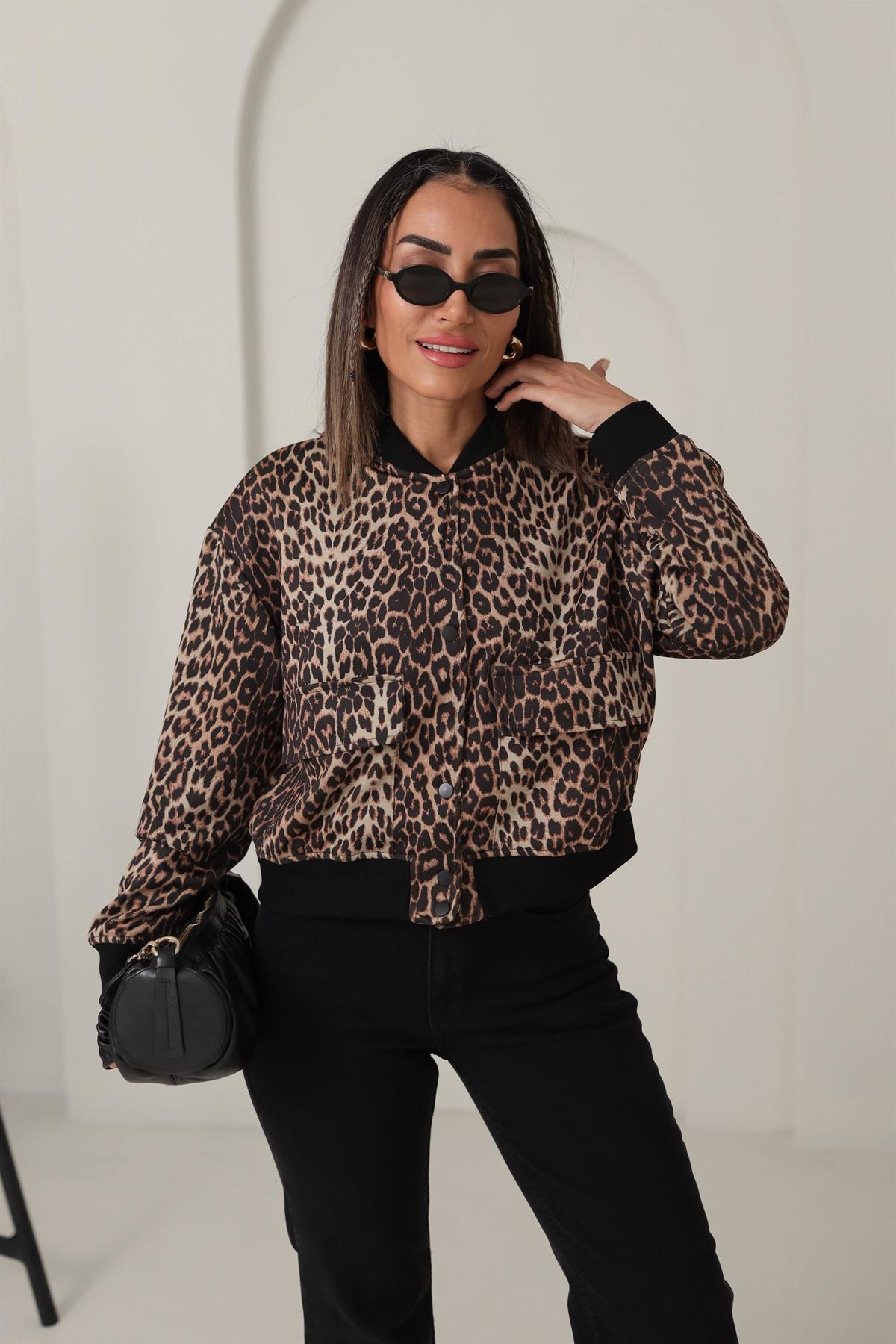 5087 Leopar Desen Scuba Bomber Ceket LEOPAR