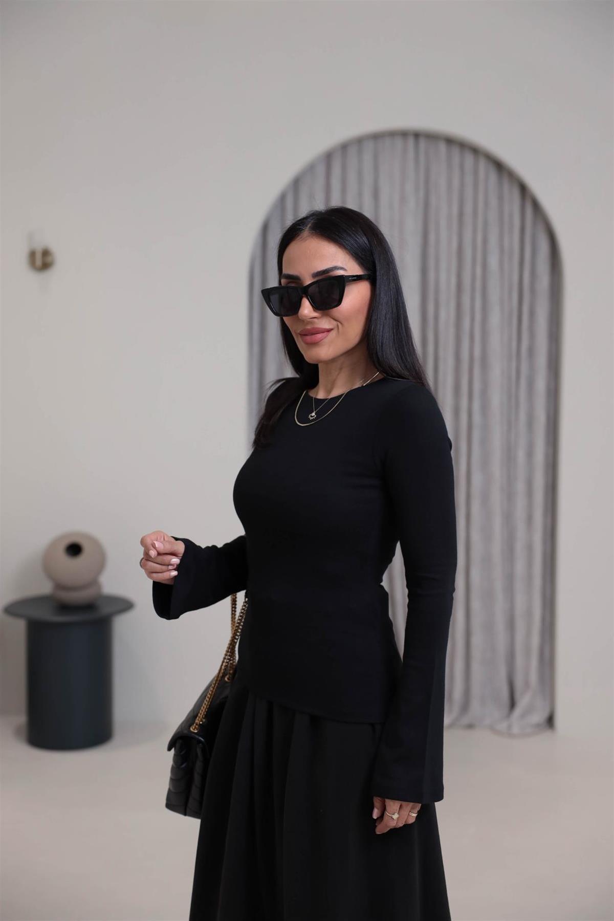 2284 Modal Penye İspanyol Kol Bluz SİYAH