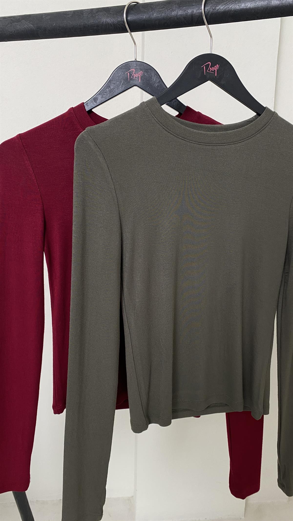 5068 Yumuşak Doku Parmak Geçmeli Bluz HAKİ YEŞİL