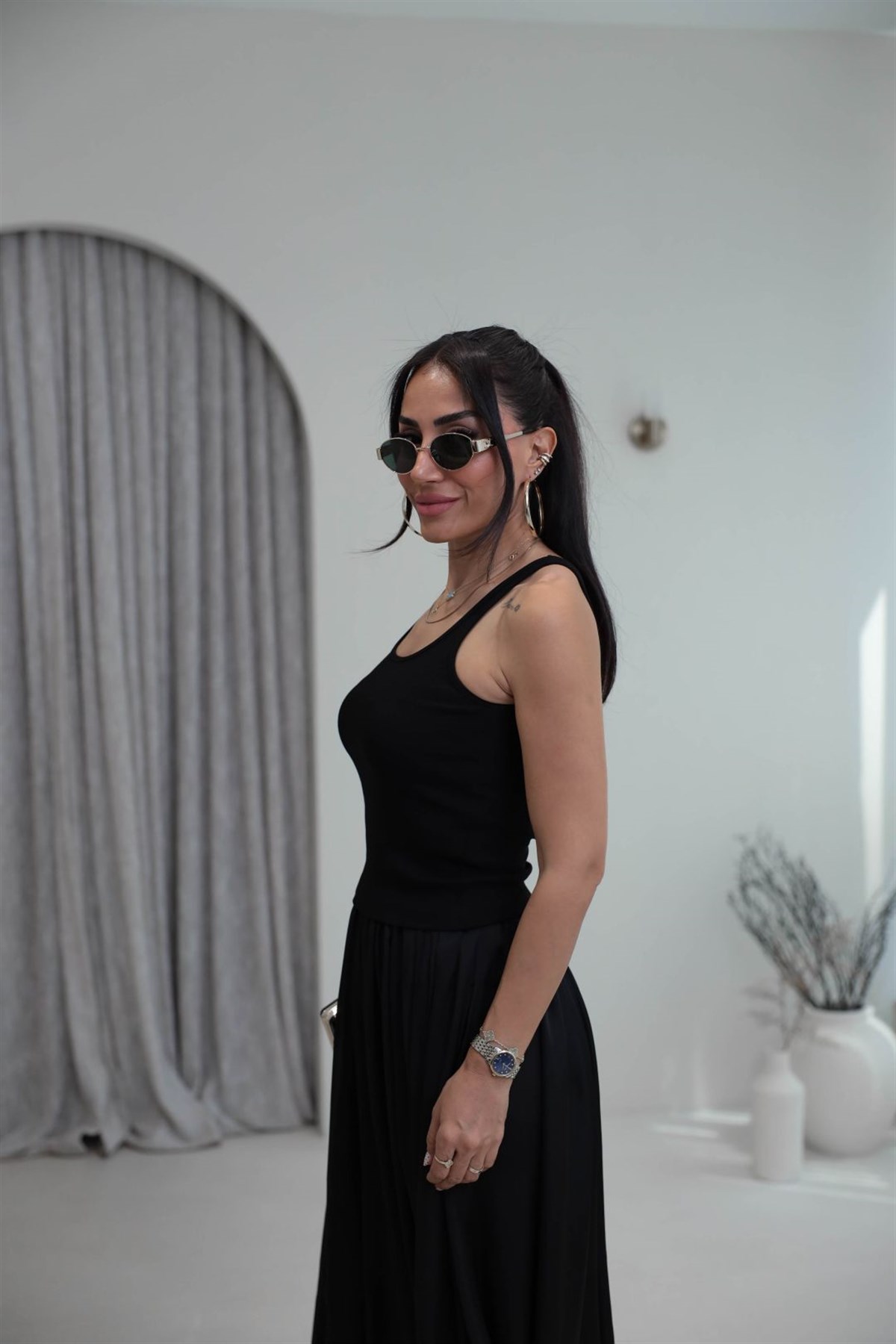 4113 Fitilli Askılı Crop Atlet SİYAH