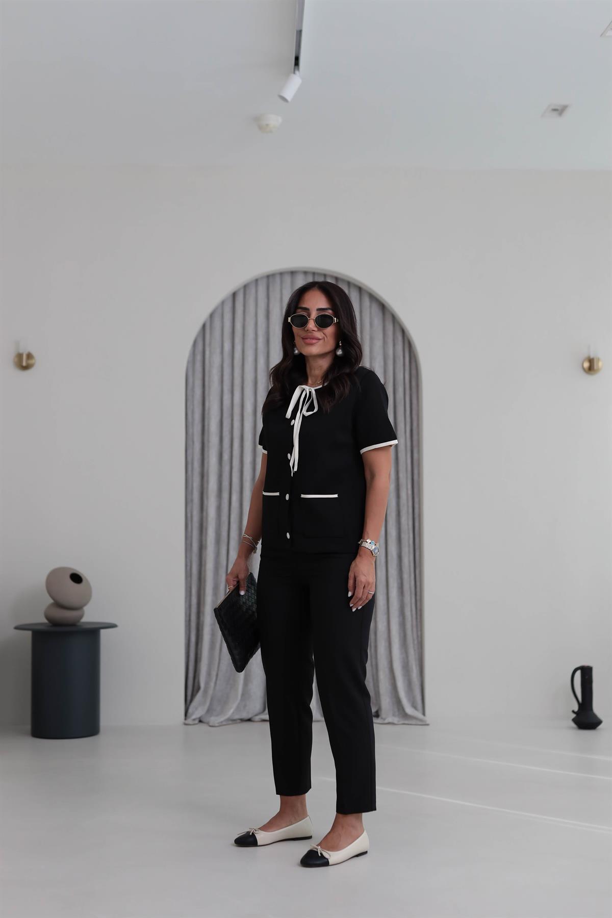 Biyeli Cep Detaylı Triko Hırka Ceket SİYAH