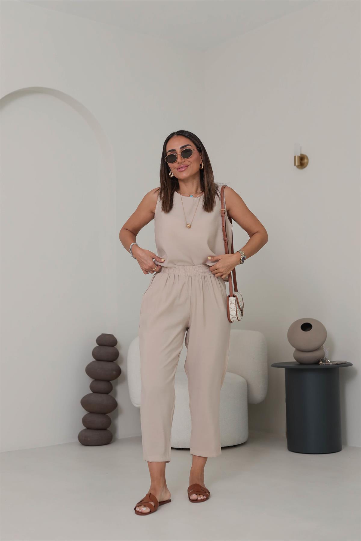 3089 Tencel Kumaş Kolsuz Takım TAŞ