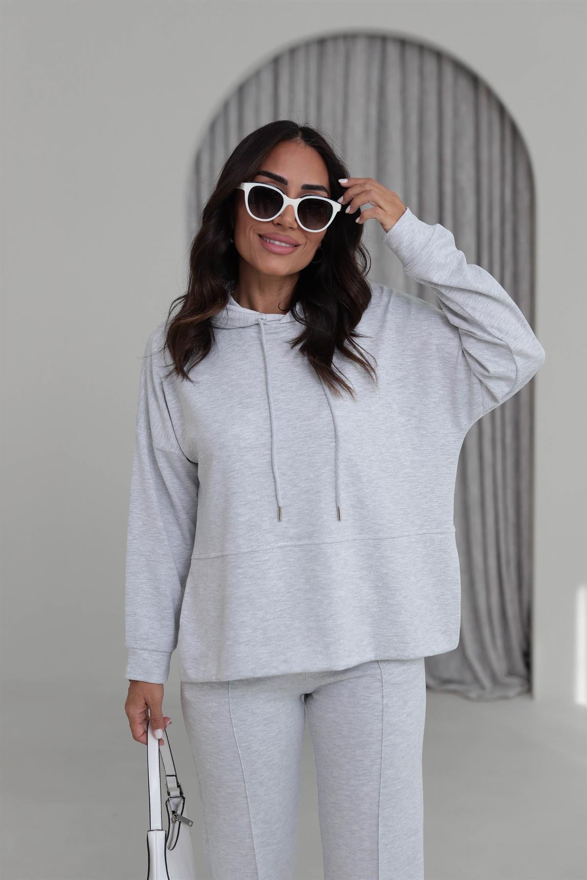 2130 Kapşonlu Uzun Kol Modal Penye Takım GRİ