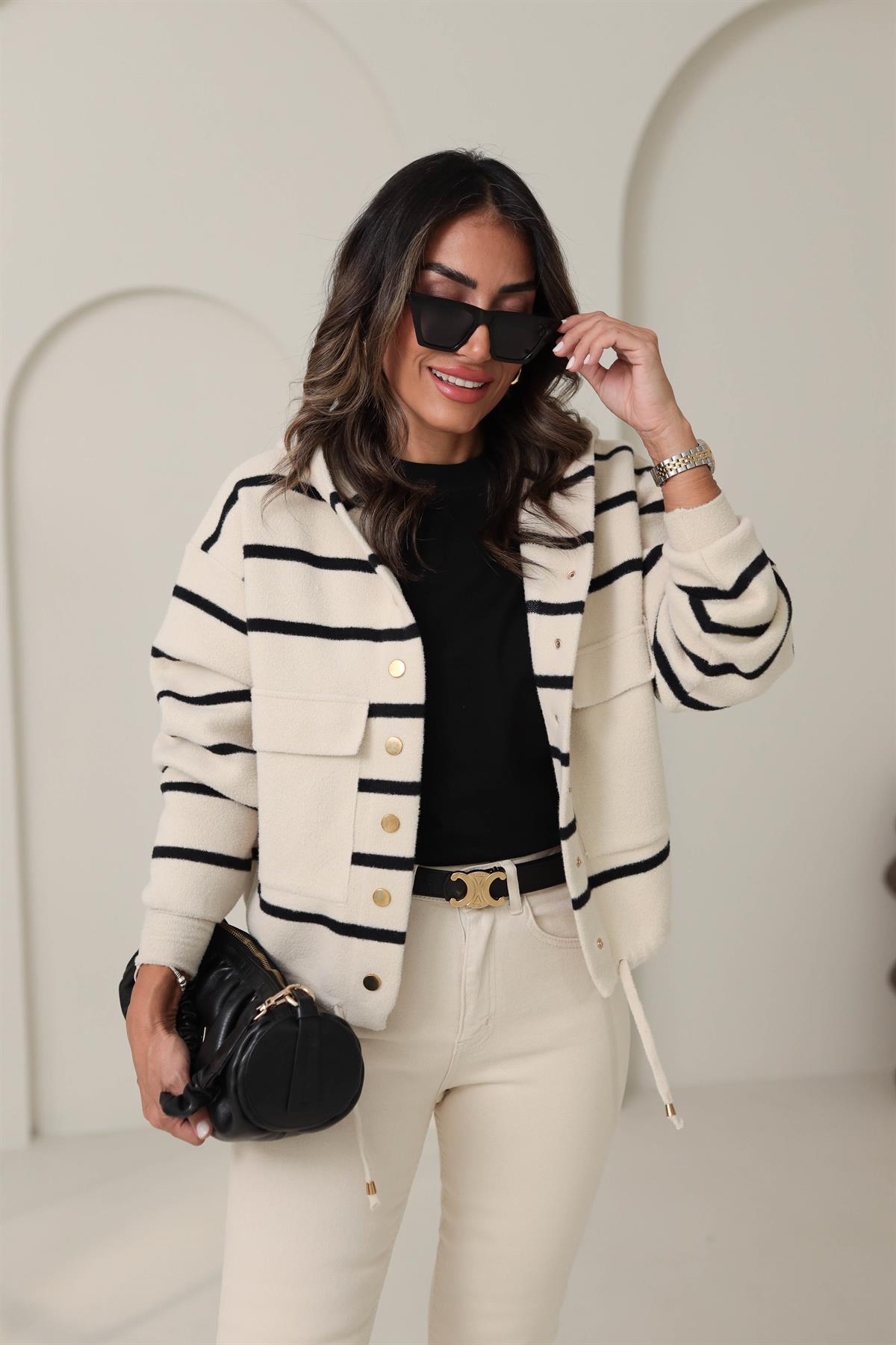 4600 Çıtçıtlı Cep Detay Çizgili Detay Ceket