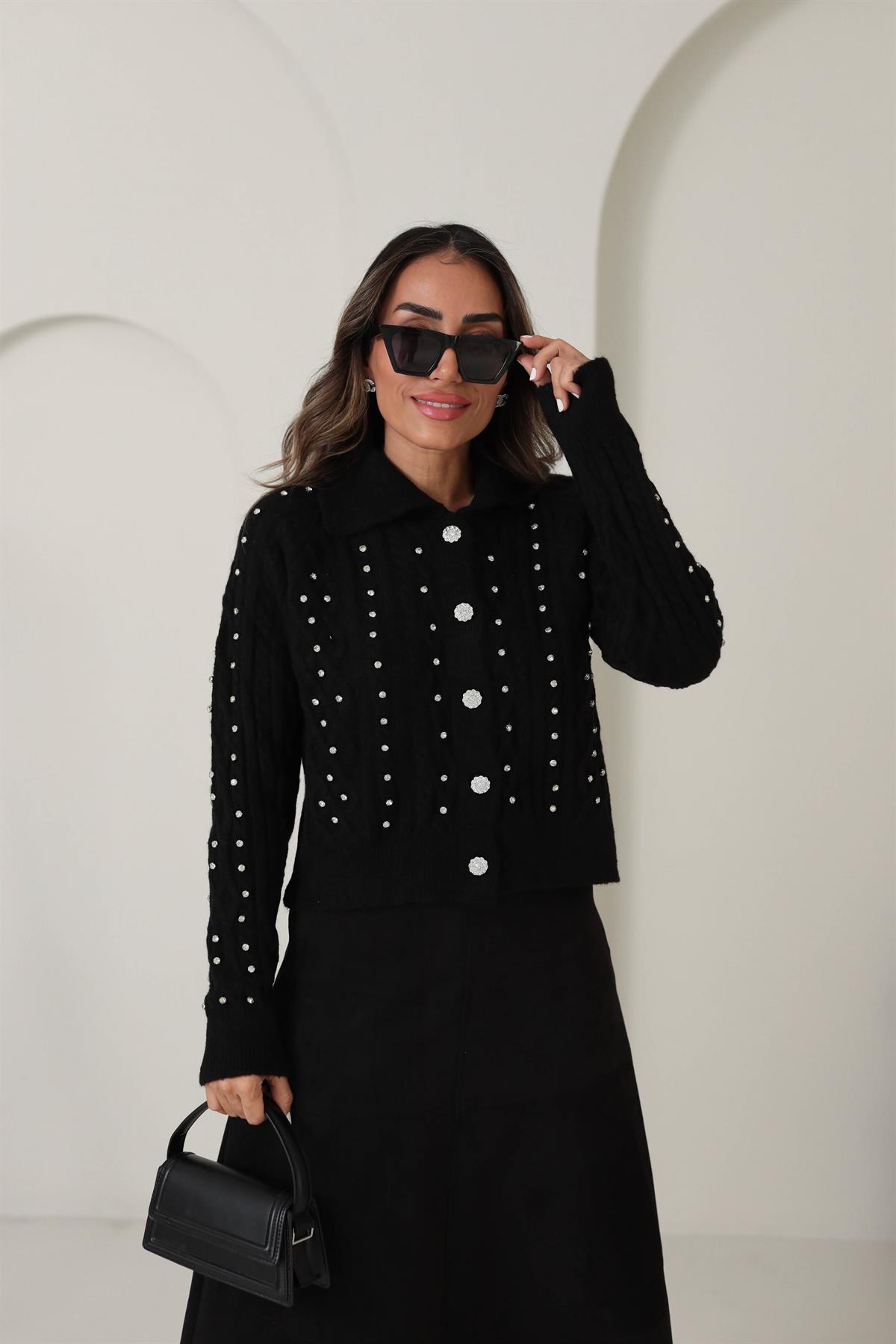 020 Taş İşlemeli Saç Örgülü Hırka