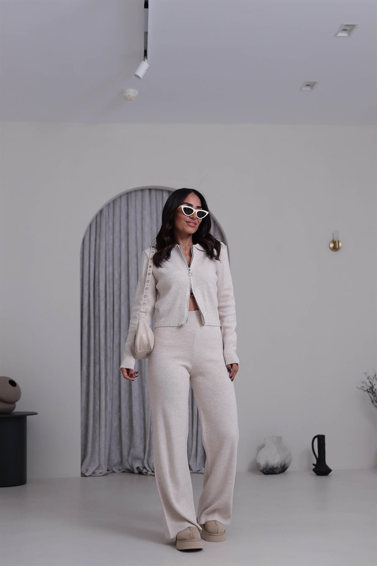 0063 Çift Yön Fermuarlı Polo Yaka Triko Takım TAŞ