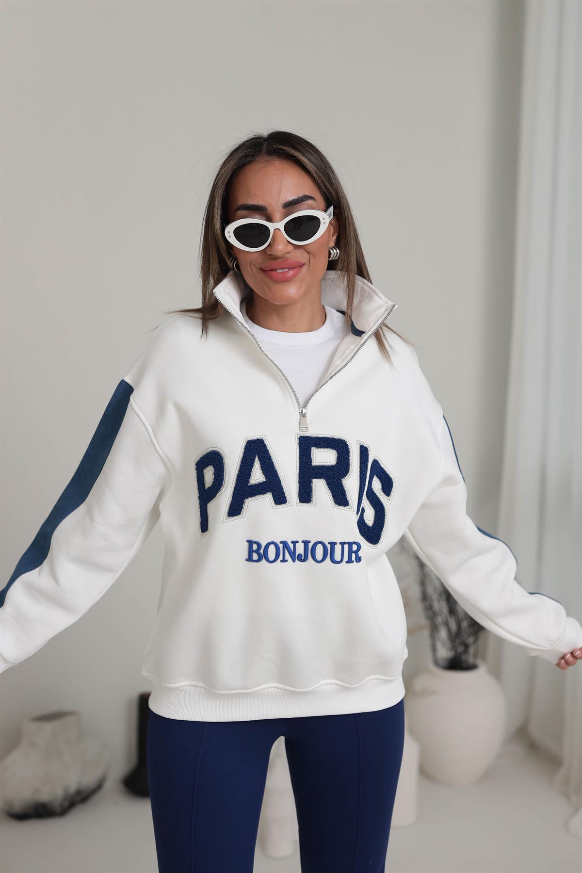 5642 Paris Denim Detay Şardonlu Sweatshirt EKRU