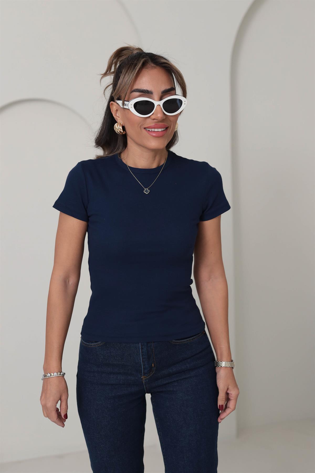 4103 Bisiklet Yaka Kaşkorse Tshirt LACİVERT