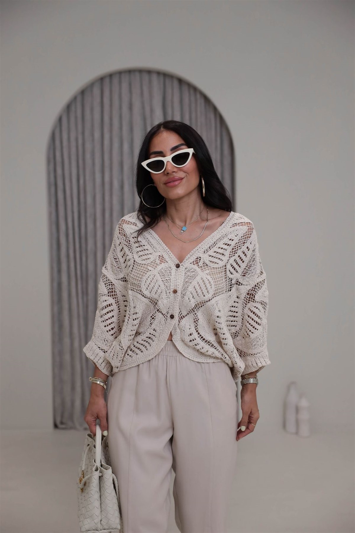 9798 İthal Ajurlu Kimono NATURAL